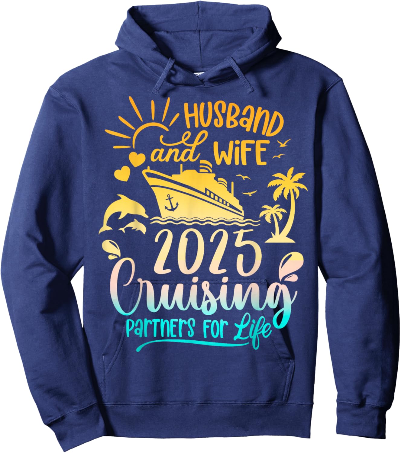 Husband & Wife Cruise 2025 Family Honeymoon Couples Matching Hoodie - Hoodie | Navy