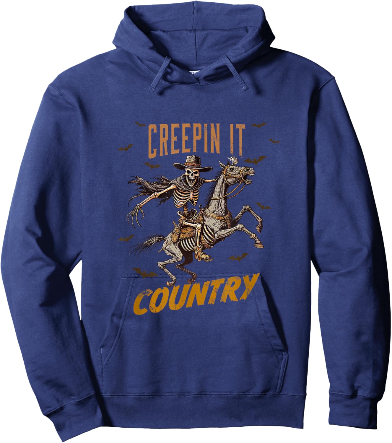 Vintage Western Funny Skeleton Halloween Creepin It Country Hoodie - Hoodie | Navy