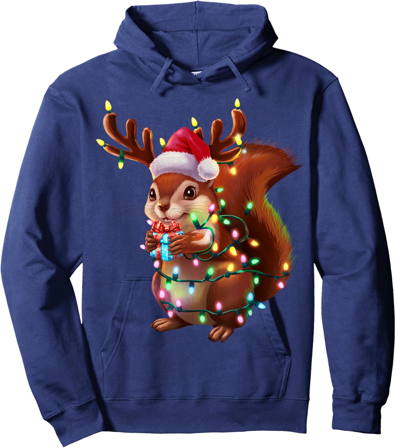 Squirrel Christmas Tree Lights Funny Xmas Family Men Women Hoodie - Hoodie | Navy