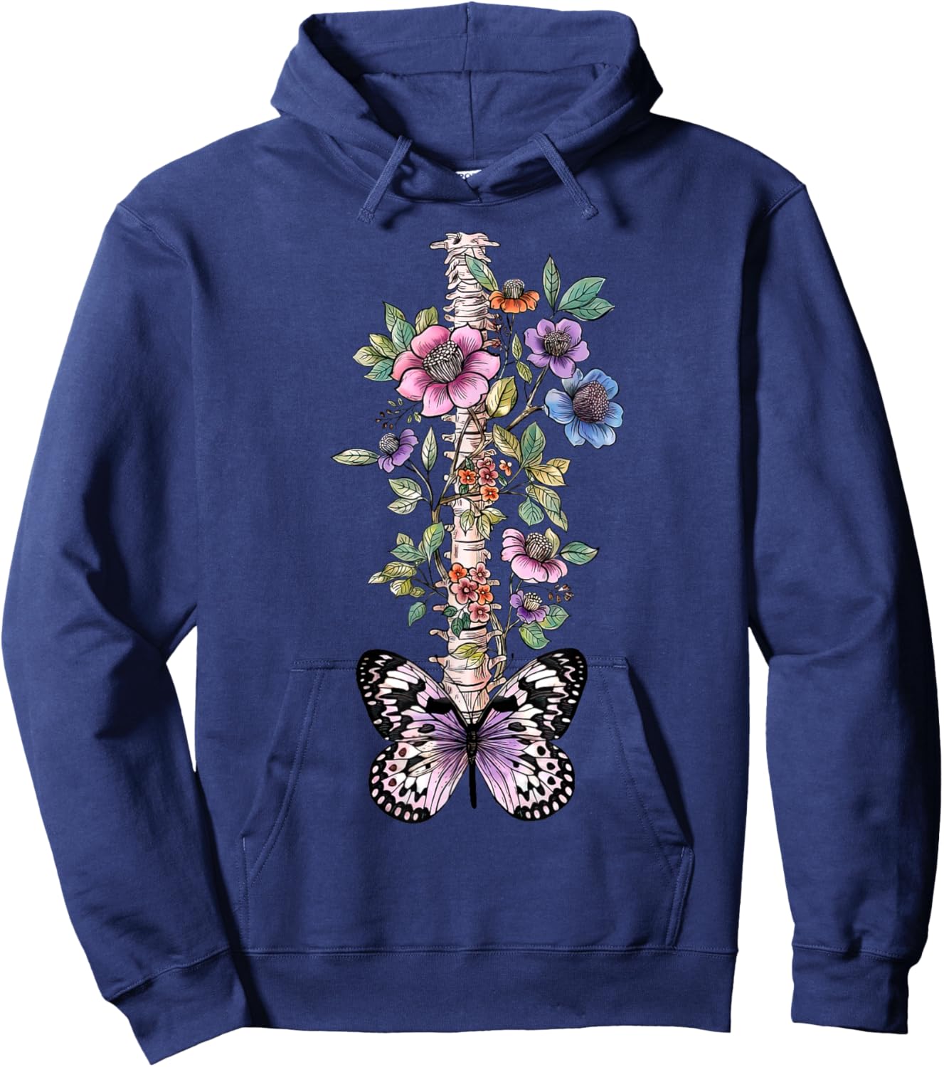 Floral Skeleton Butterfly Spine Chiropractor Chiropractic Hoodie - Hoodie | Navy