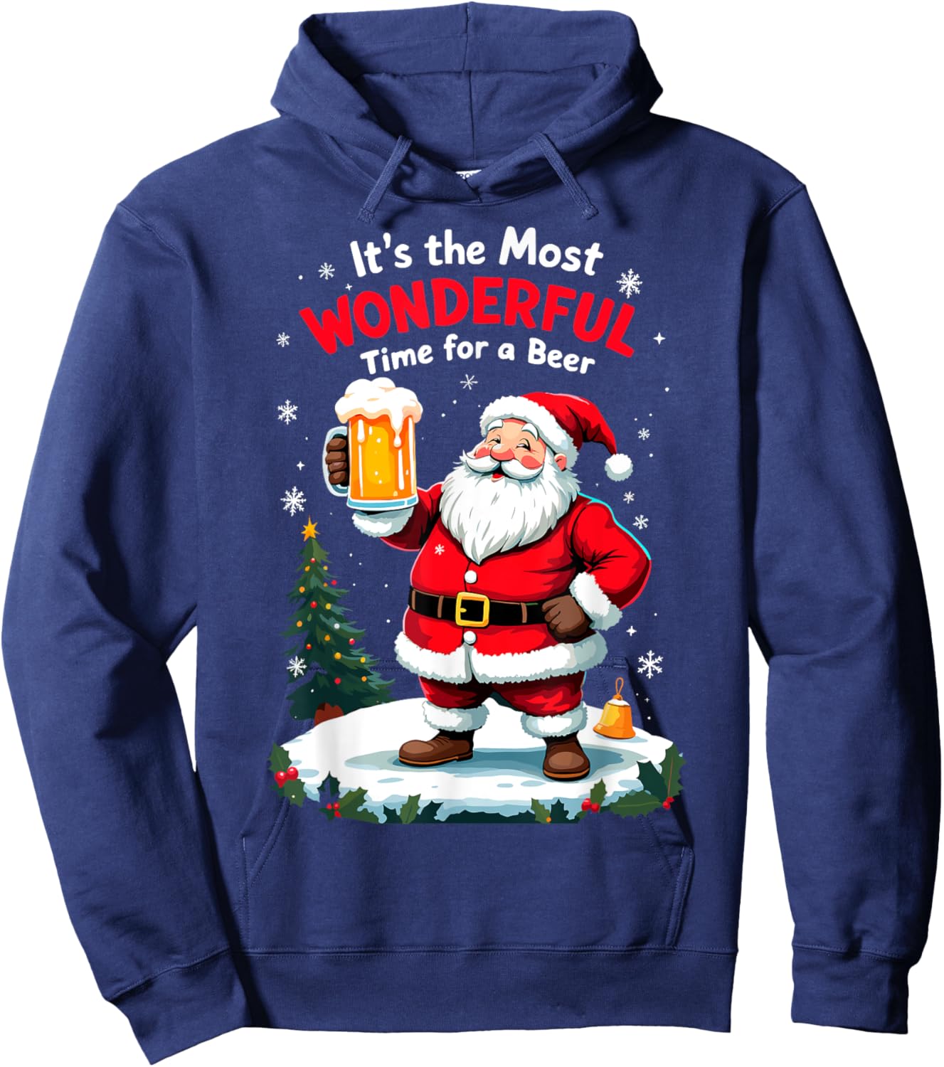 It's the Most Wonderful Time for a Beer Santa Christmas Hoodie - Hoodie | Navy