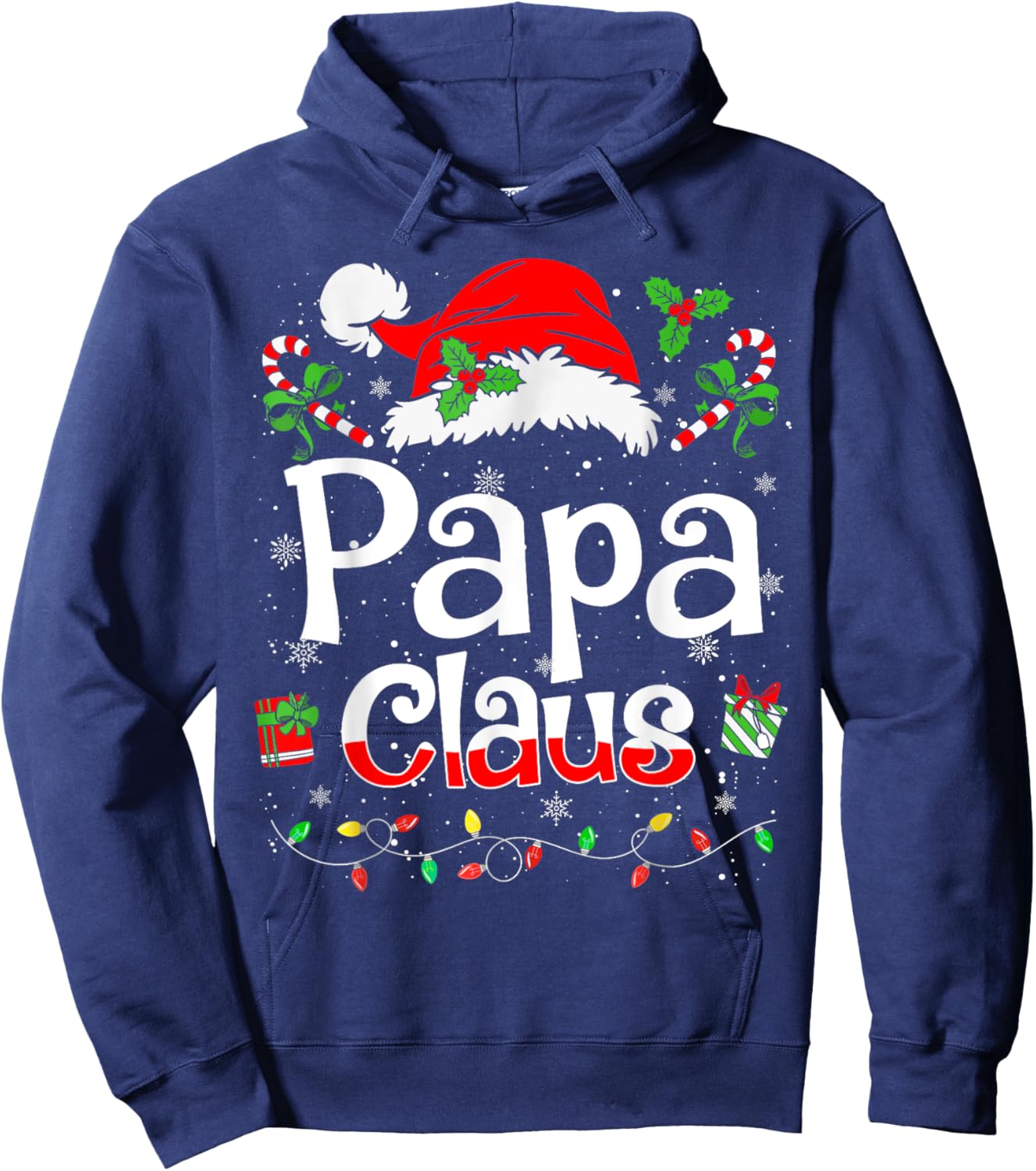 Papa Claus Shirt Christmas Lights Pajama Family Matching Hoodie - Hoodie | Navy