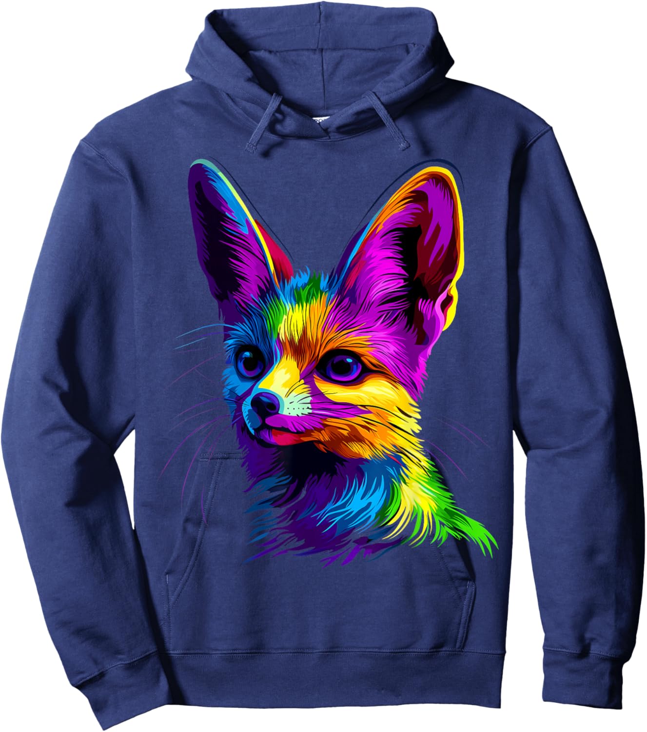 Colorful Fennec Fox Face Cute Animal Lover Men Women Black Hoodie - Hoodie | Navy