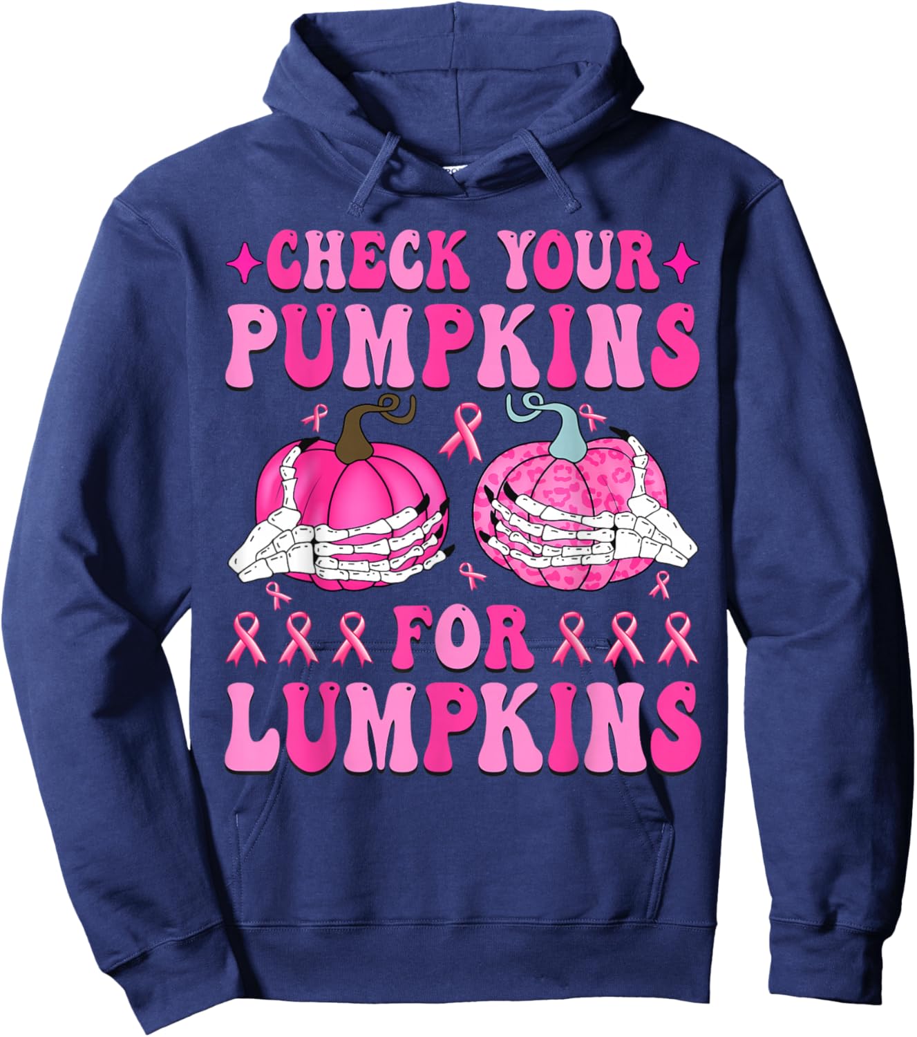 Check Your Pumpkins Breast Cancer Awareness Halloween Hoodie - Hoodie | Navy