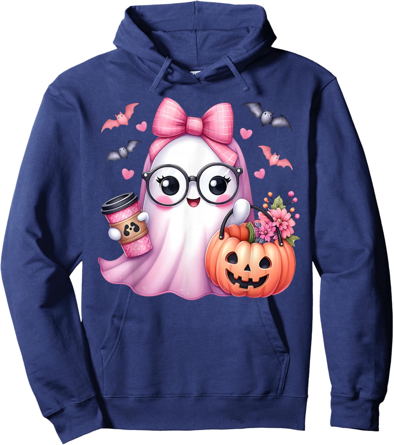 Cute Pink Ghost Boo Halloween Costume for Girl Kids Toddler Hoodie - Hoodie | Navy