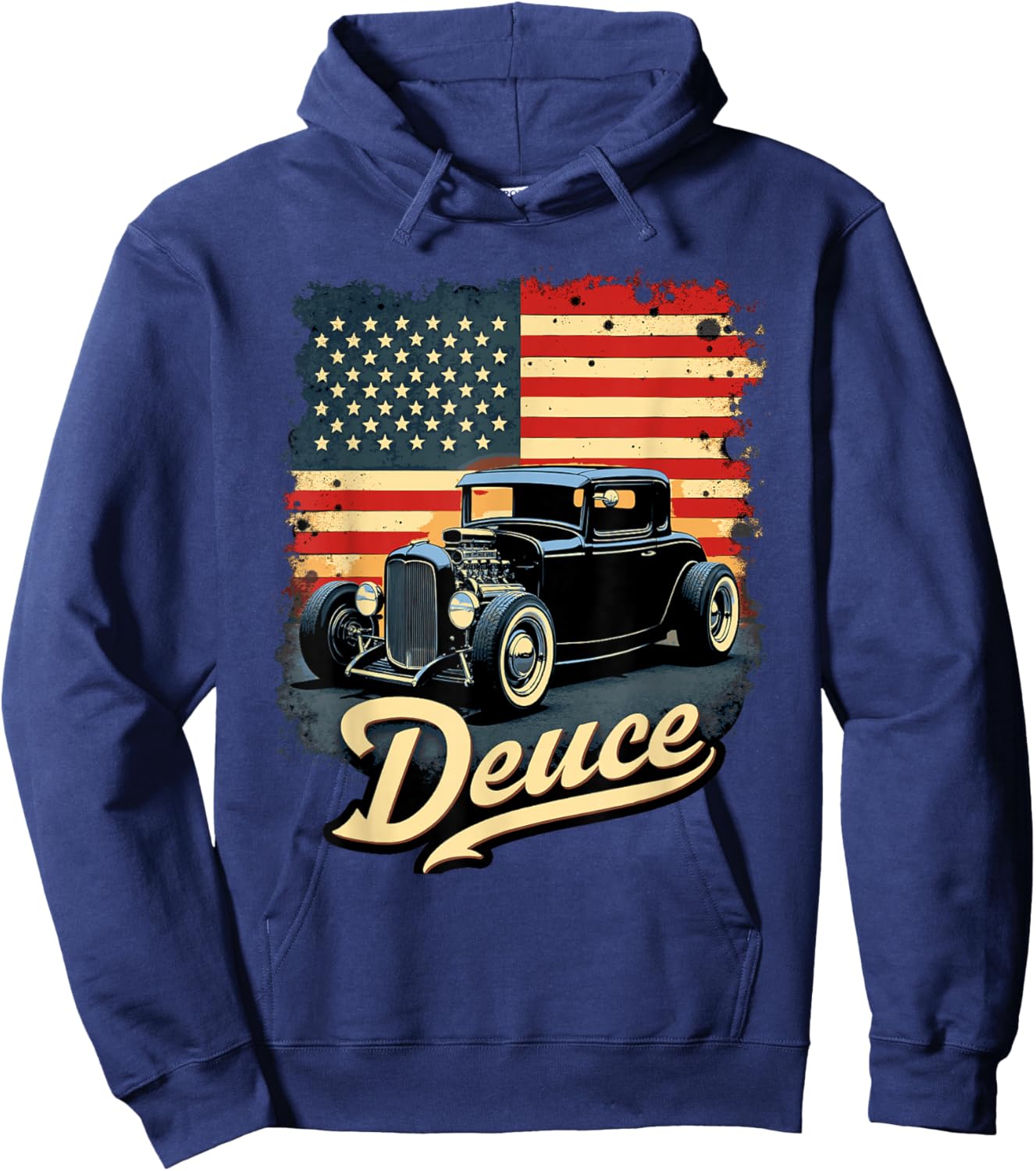 32 Deuce Coupe American Classic Deuce American Flag Hot Rod Hoodie - Hoodie | Navy