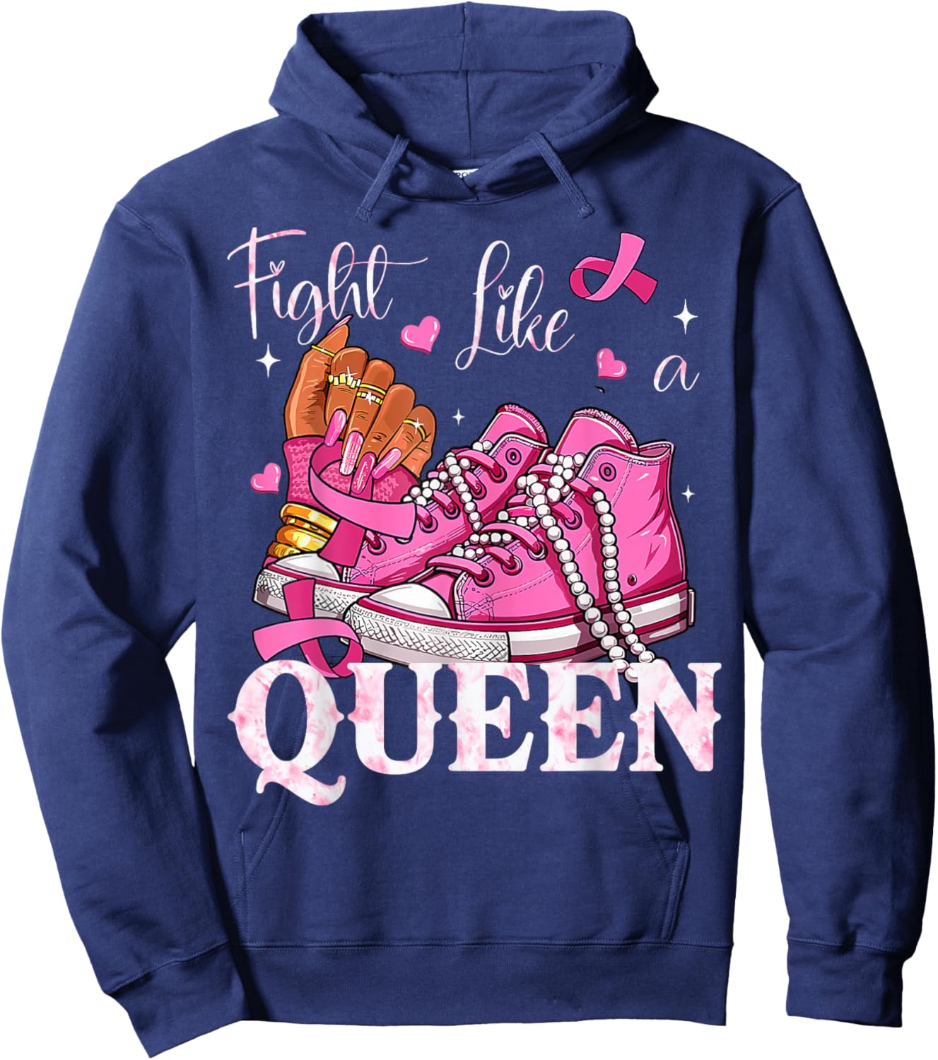 Afro Queen Black Women Breast Cancer Survivor Pink Ribbon Hoodie - Hoodie | Navy