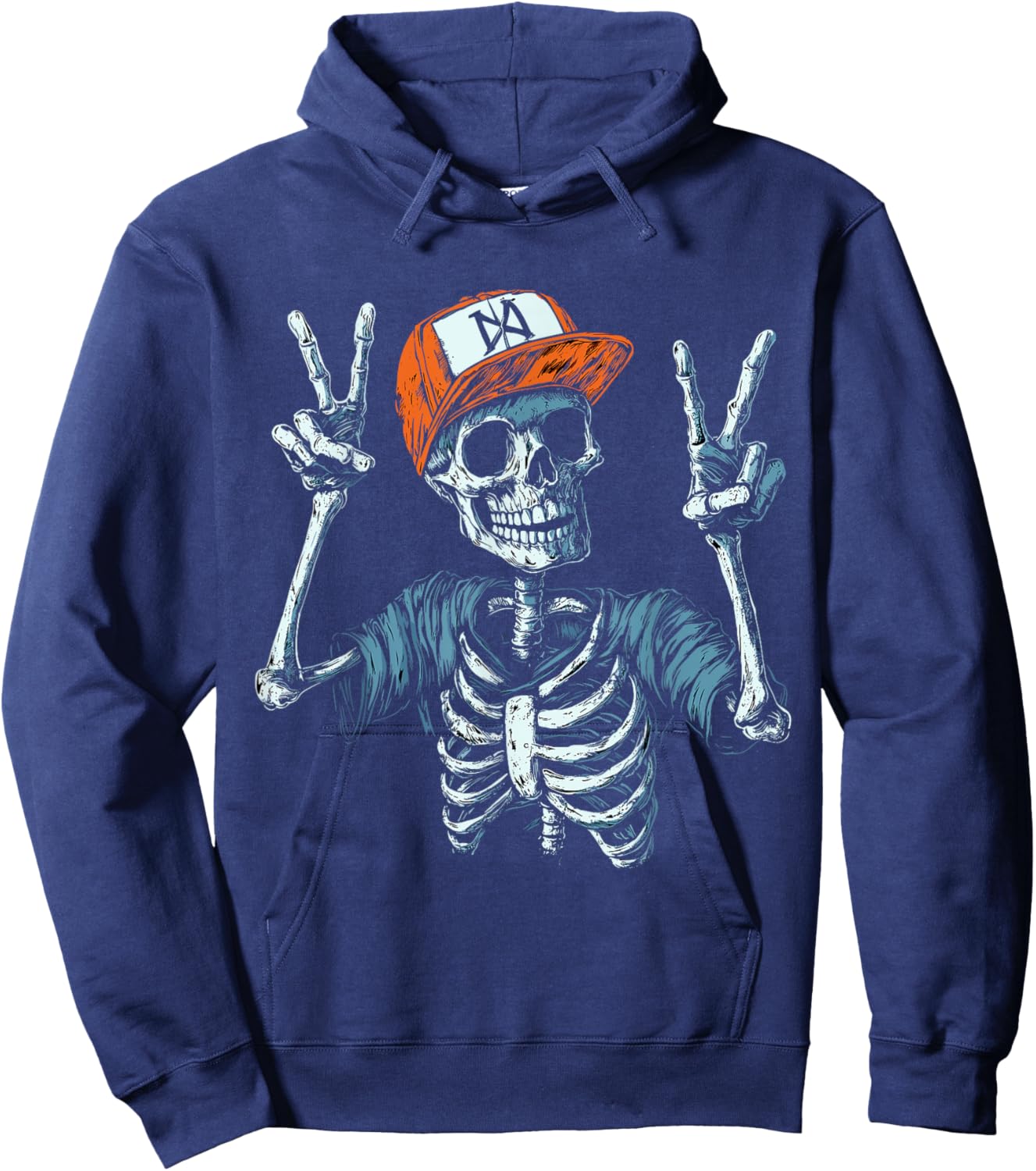 Skeleton Hand Peace Sign Bone Hoodie - Hoodie | Navy