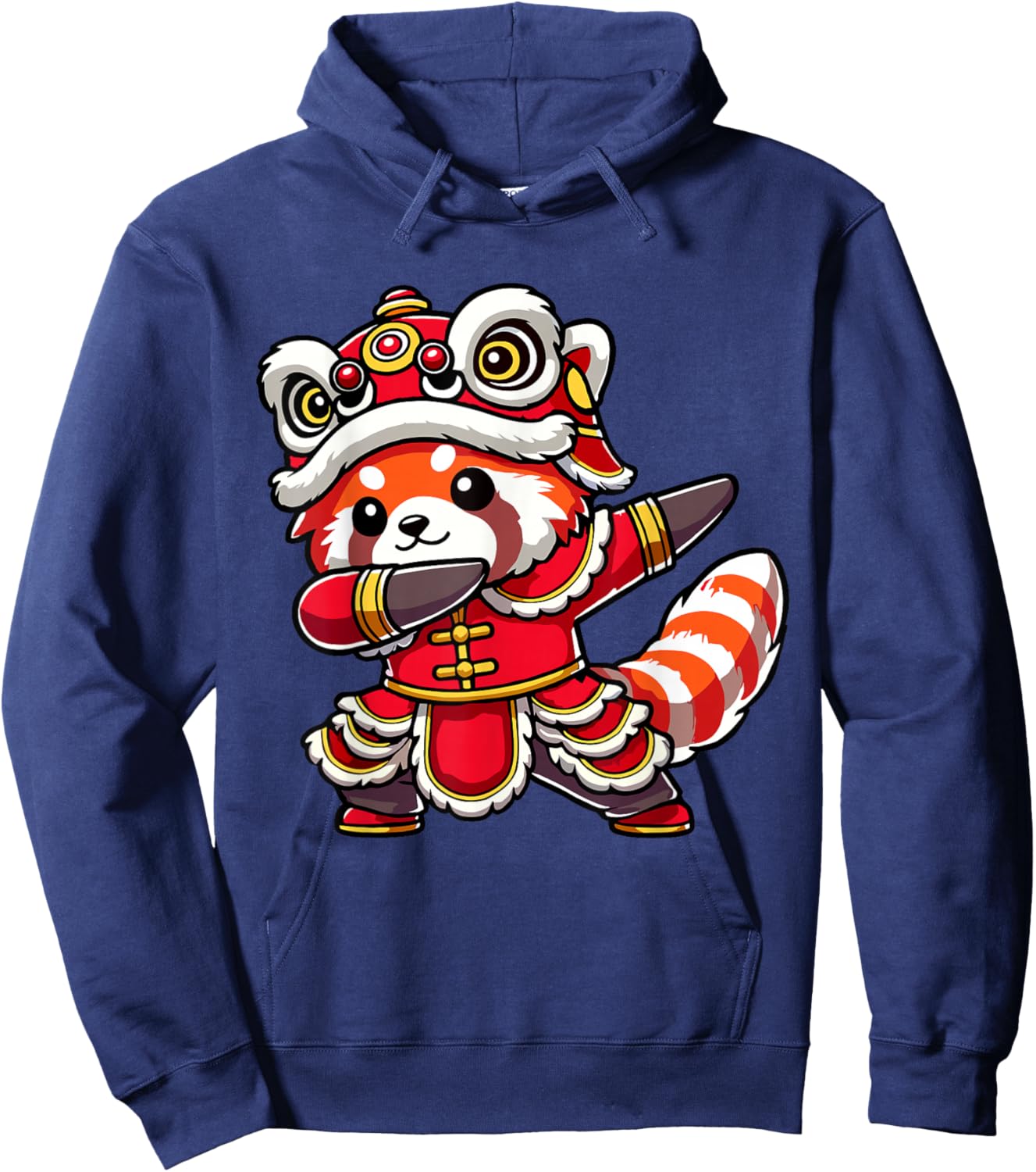 Chinese Lunar New Year 2026 - Dabbing Red Panda Lion Dance Hoodie - Hoodie | Navy