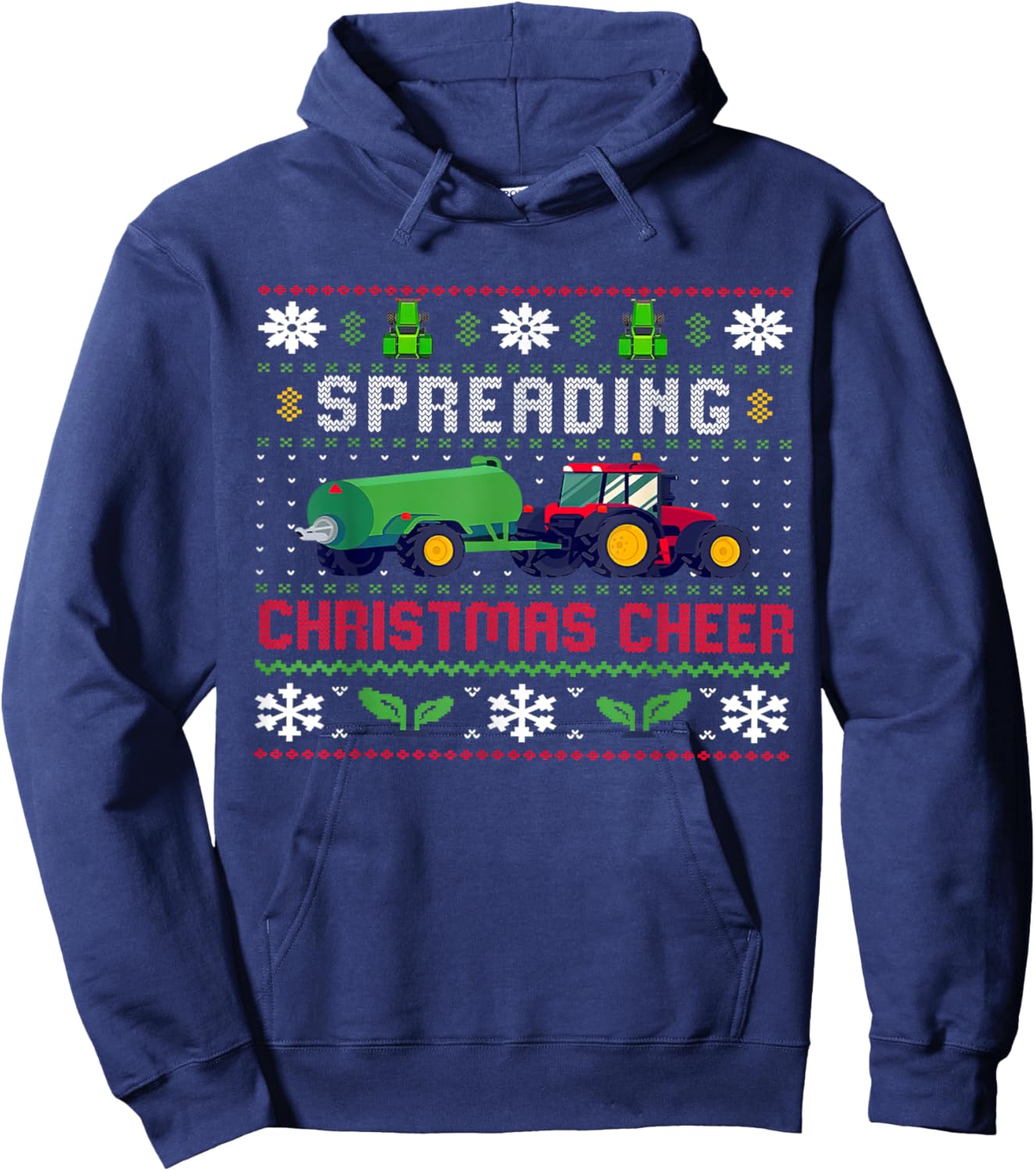 Spreading Christmas Cheer, Ugly Christmas, Xmas Farm Tractor Hoodie - Hoodie | Navy