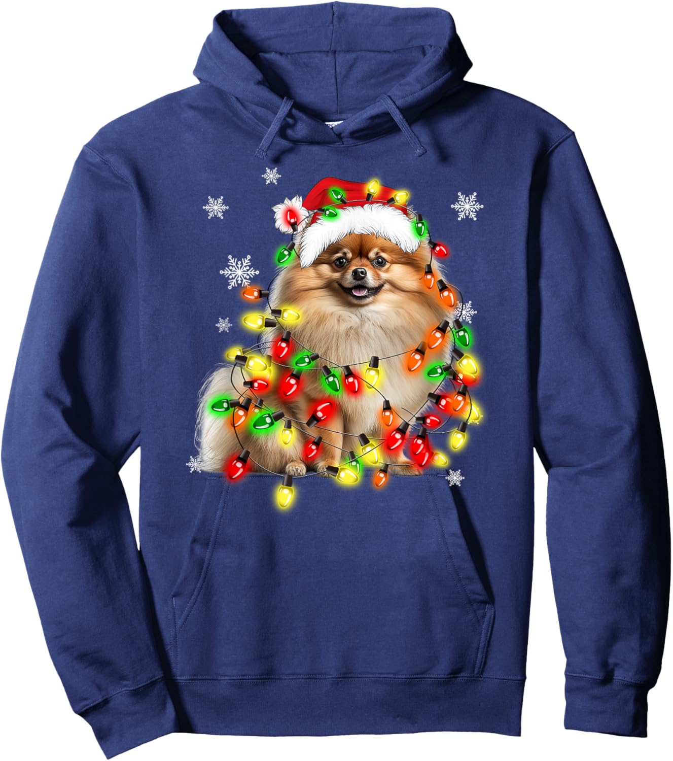 Pomeranian Dog Family Matching Christmas , -Adults/Kids, Black, Small, Short Sleeve, Cotton Blend, Novelty, Christmas, Dog Lovers, Families Hoodie - Hoodie | Navy