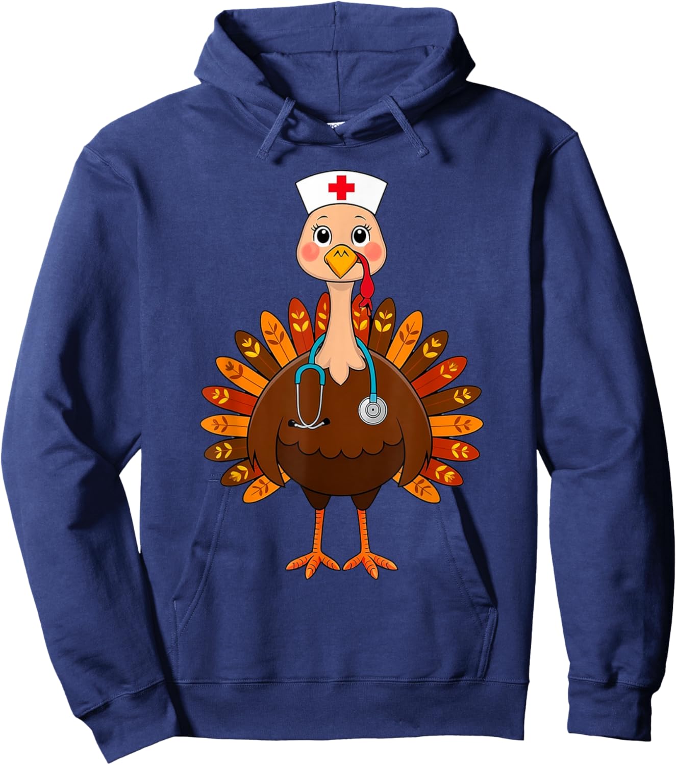Thanksgiving Scrub Tops Women Turkey Nurse Holiday Nursing Hoodie - Hoodie | Navy