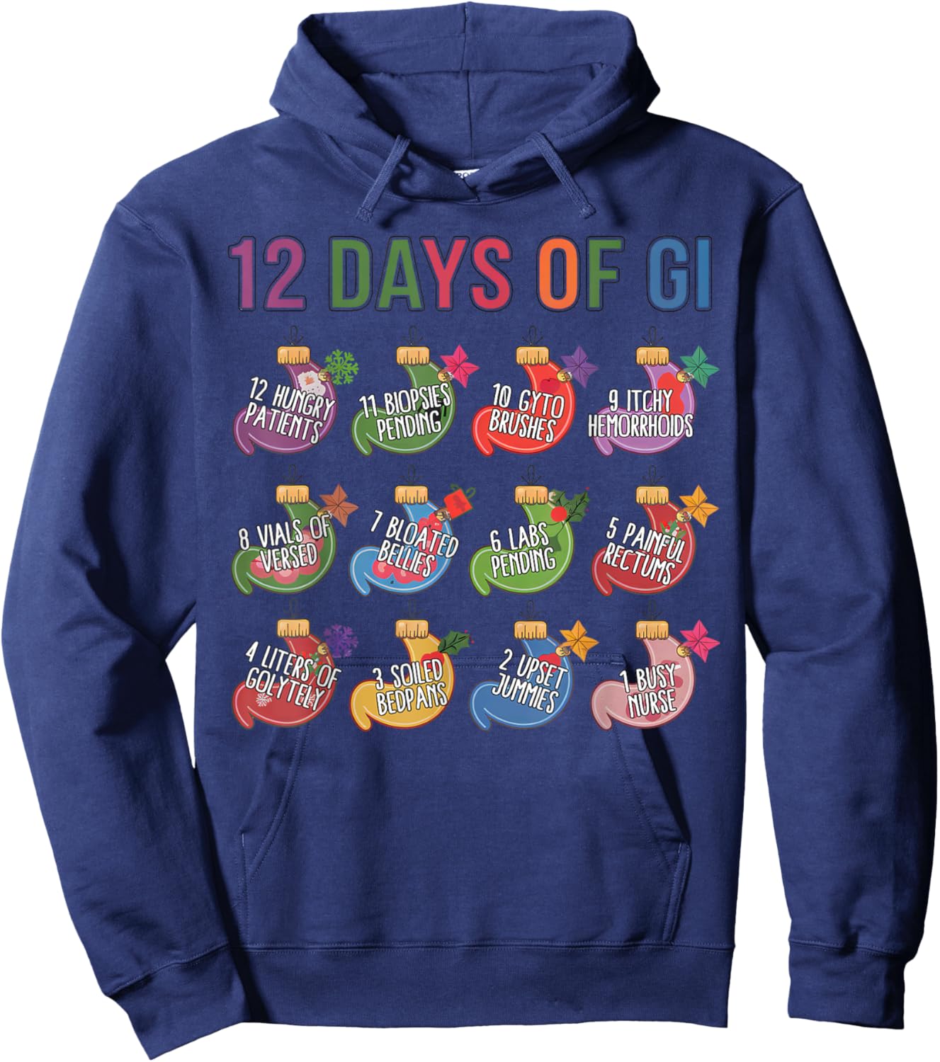Funny Christmas Gastroenterologist Gastro Crew 12 Days Of GI Hoodie - Hoodie | Navy