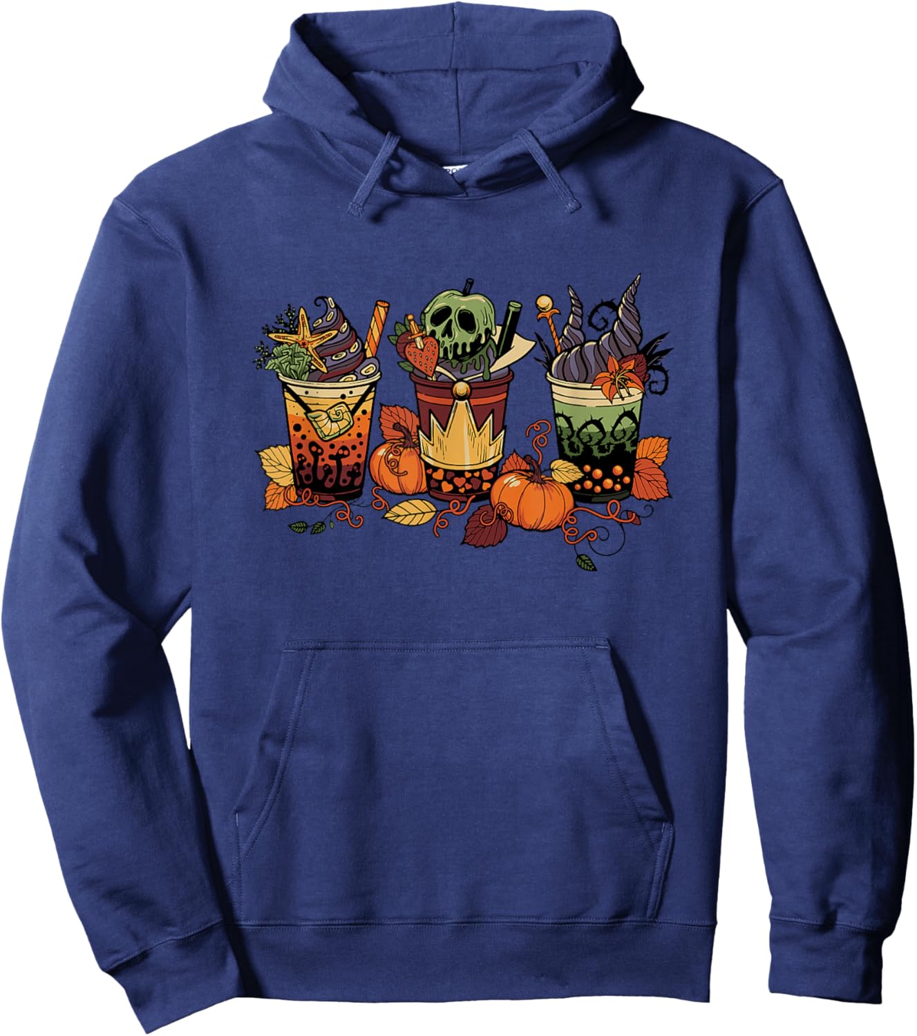 Disney Villains Halloween Villain Fall Drinks Big Chest Logo Hoodie - Hoodie | Navy