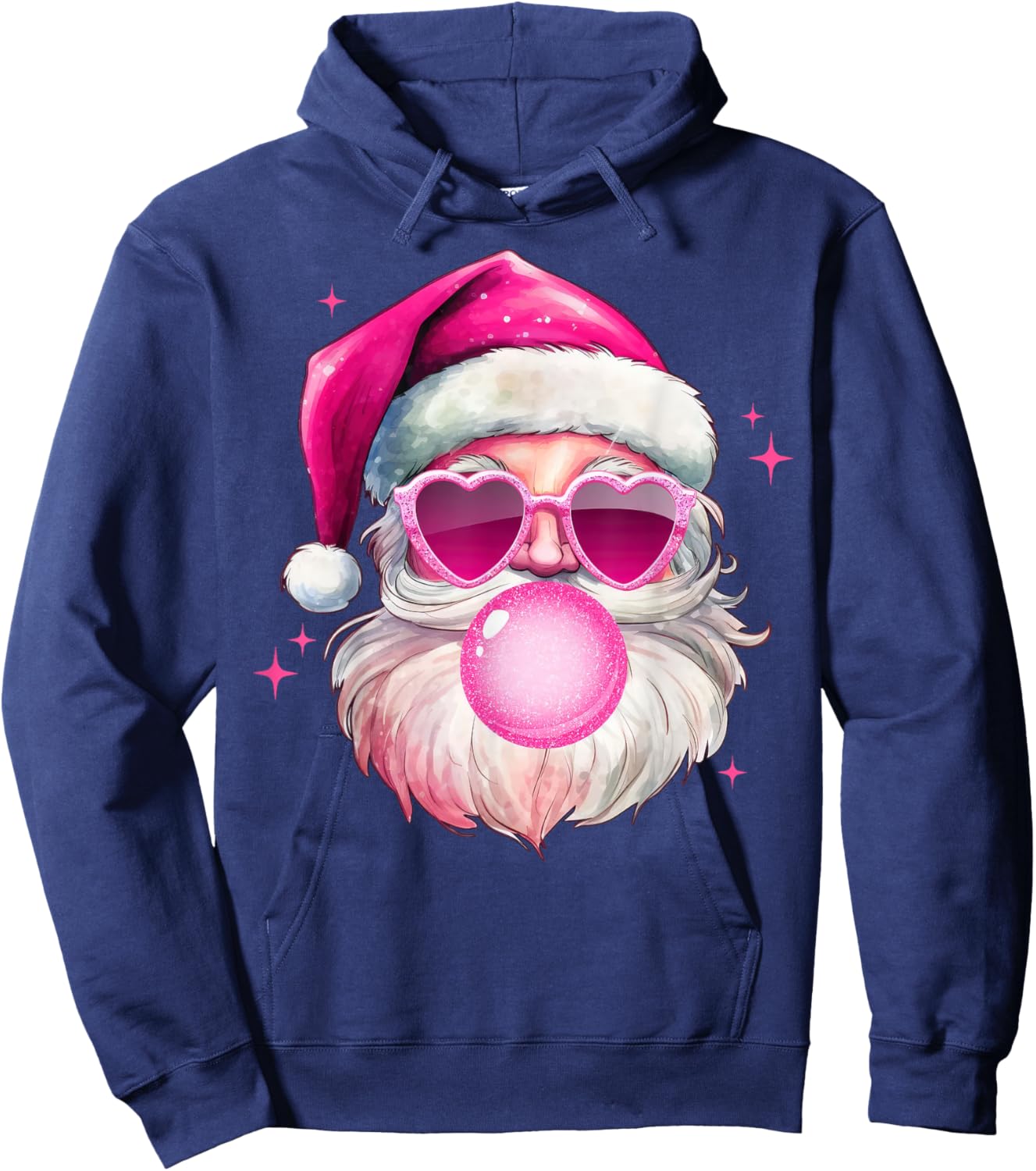 Cute Pink Santa Christmas Blowing Bubble Gum Xmas Girls Hoodie - Hoodie | Navy