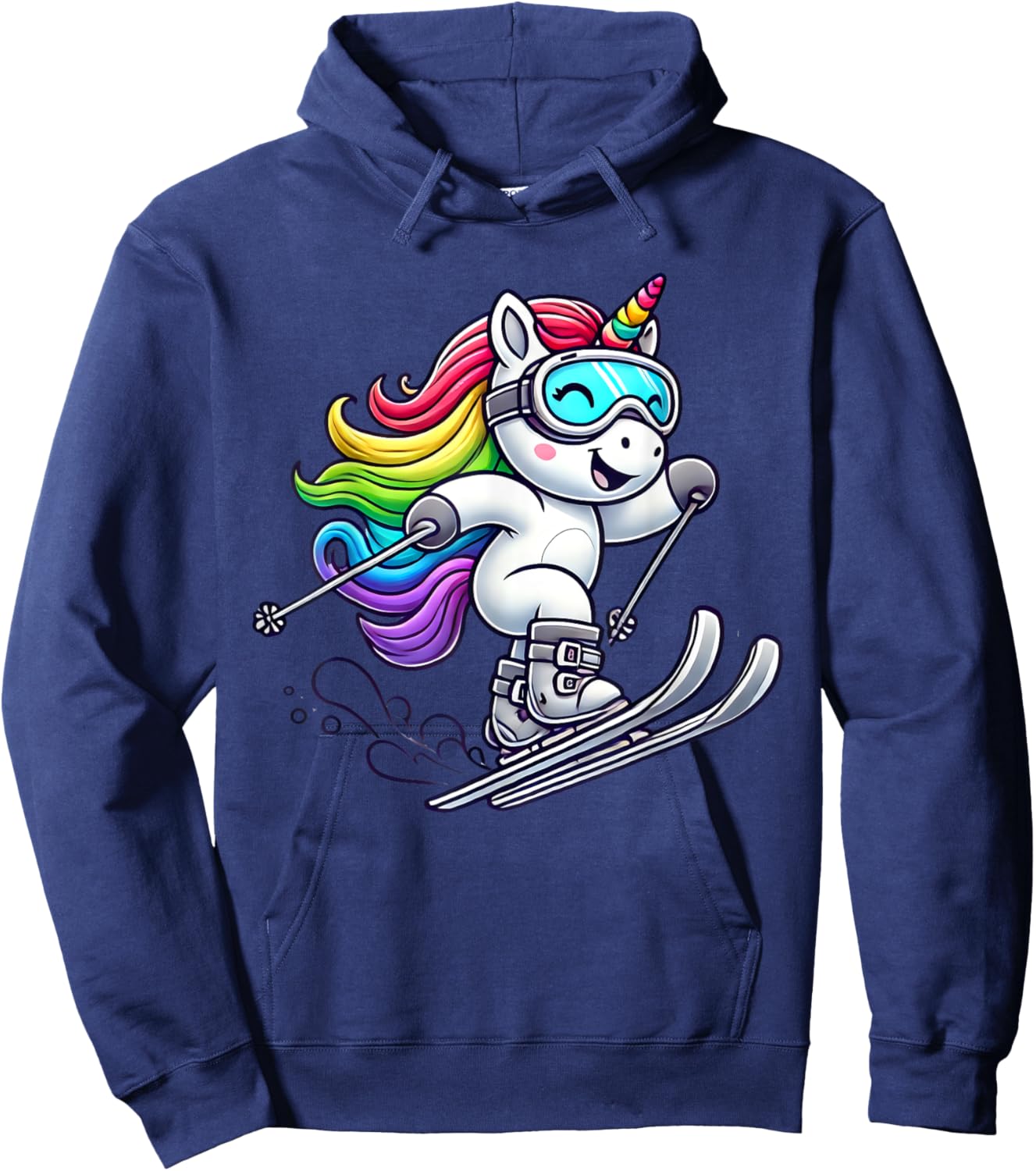 Unicorn Skiing Rainbow Fun For Kids And Adults Cute Unicorn Hoodie - Hoodie | Navy
