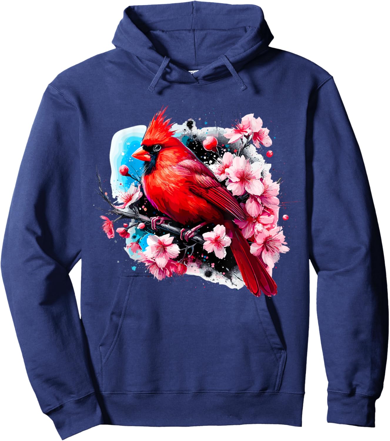 Magical and Funny Bird Watching Gifts Red Cardinal Bird with Cherry Blossom Adult , Small, Black, Short Sleeve, Classic Fit, Polyester 100% Hoodie - Hoodie | Navy