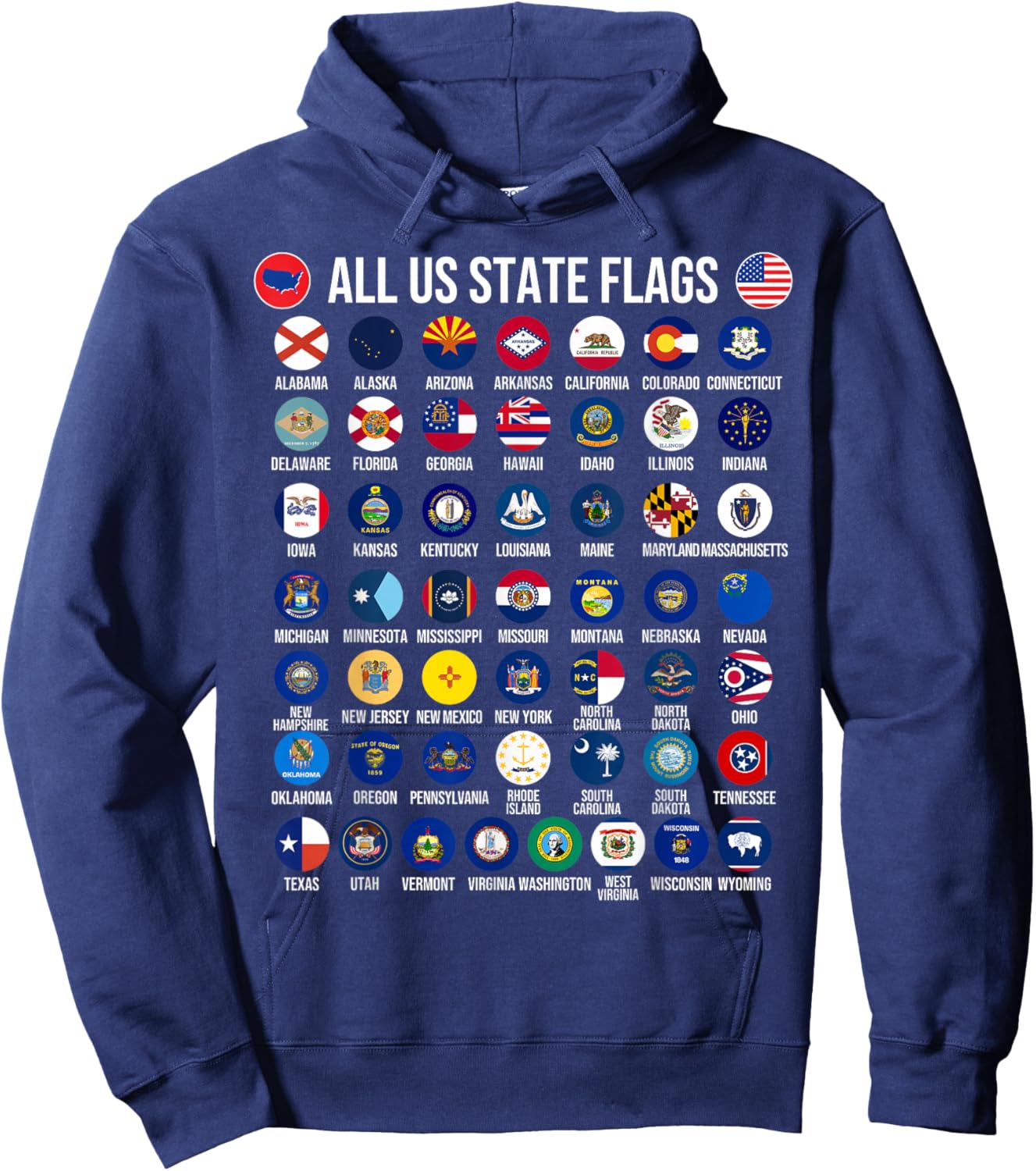 Flags of the U.S. States 50 Flags American Geography Hoodie - Hoodie | Navy