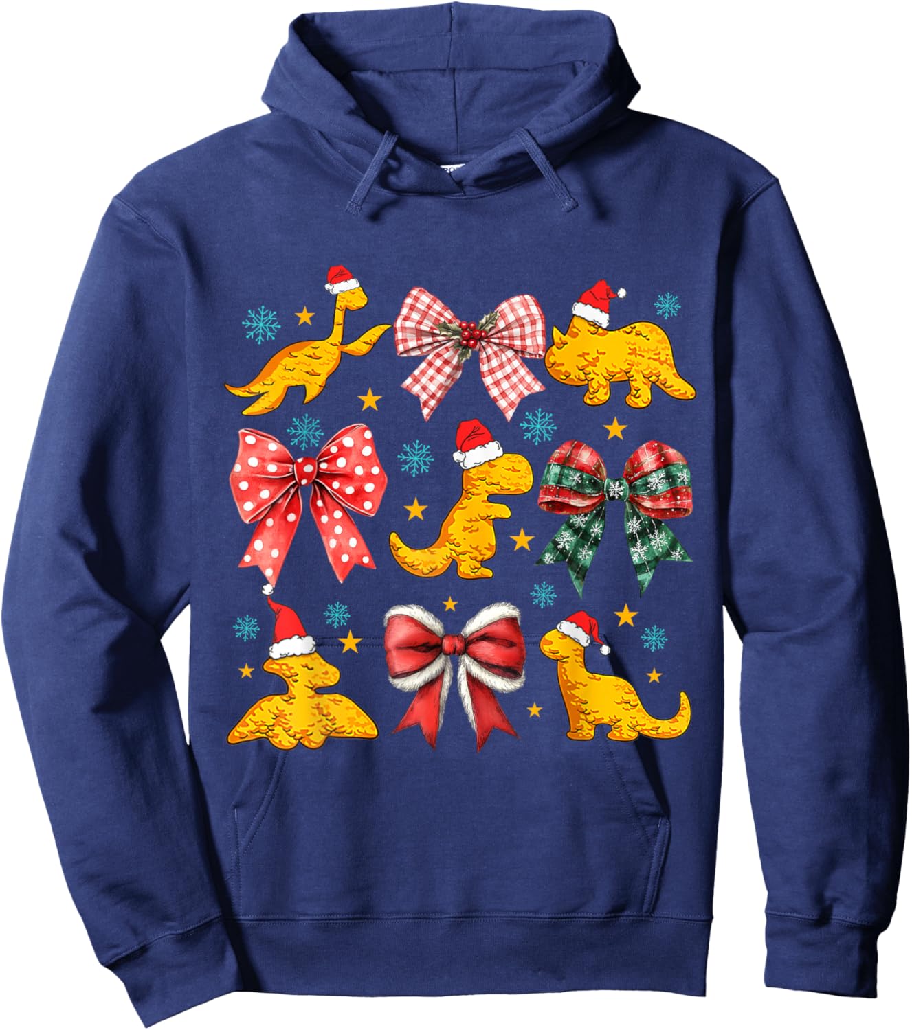 Coquette Bow Dinosaur Dino Chicken Nuggets Christmas Girly Hoodie - Hoodie | Navy