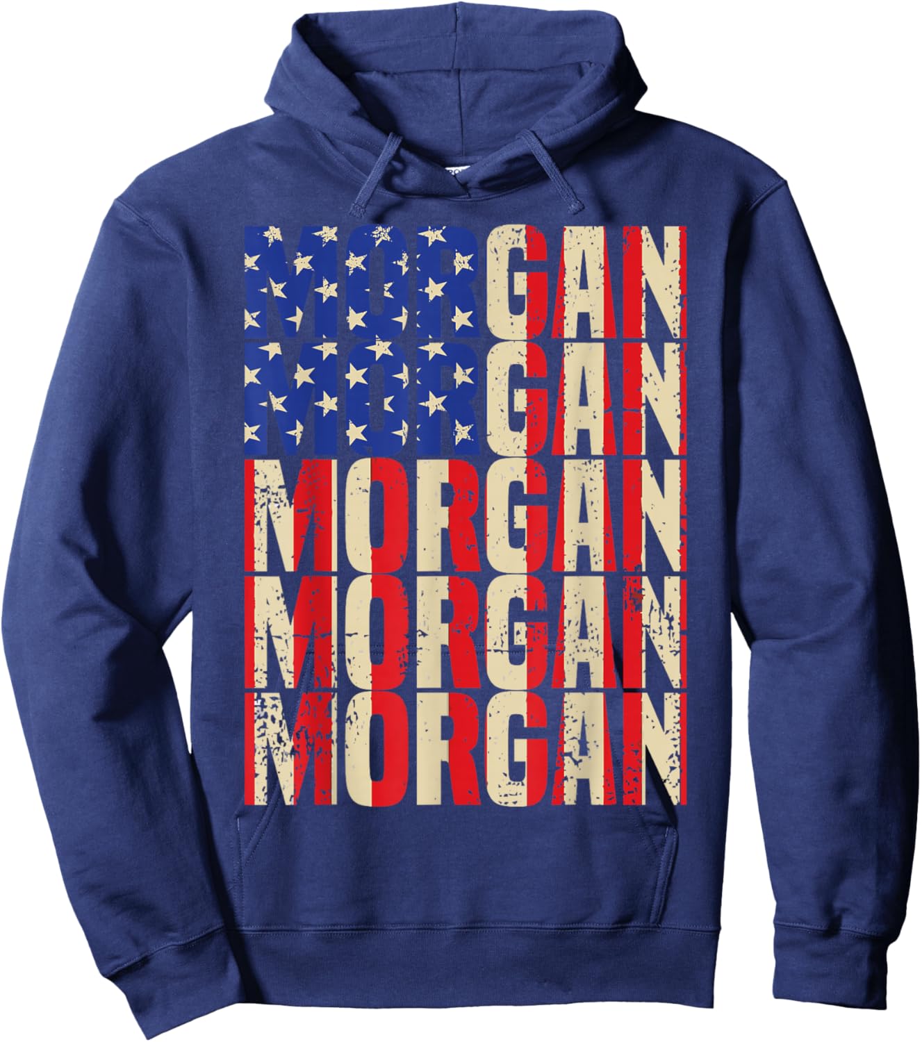 Morgan First Name Boy Men American Flag Vintage Style USA Hoodie - Hoodie | Navy