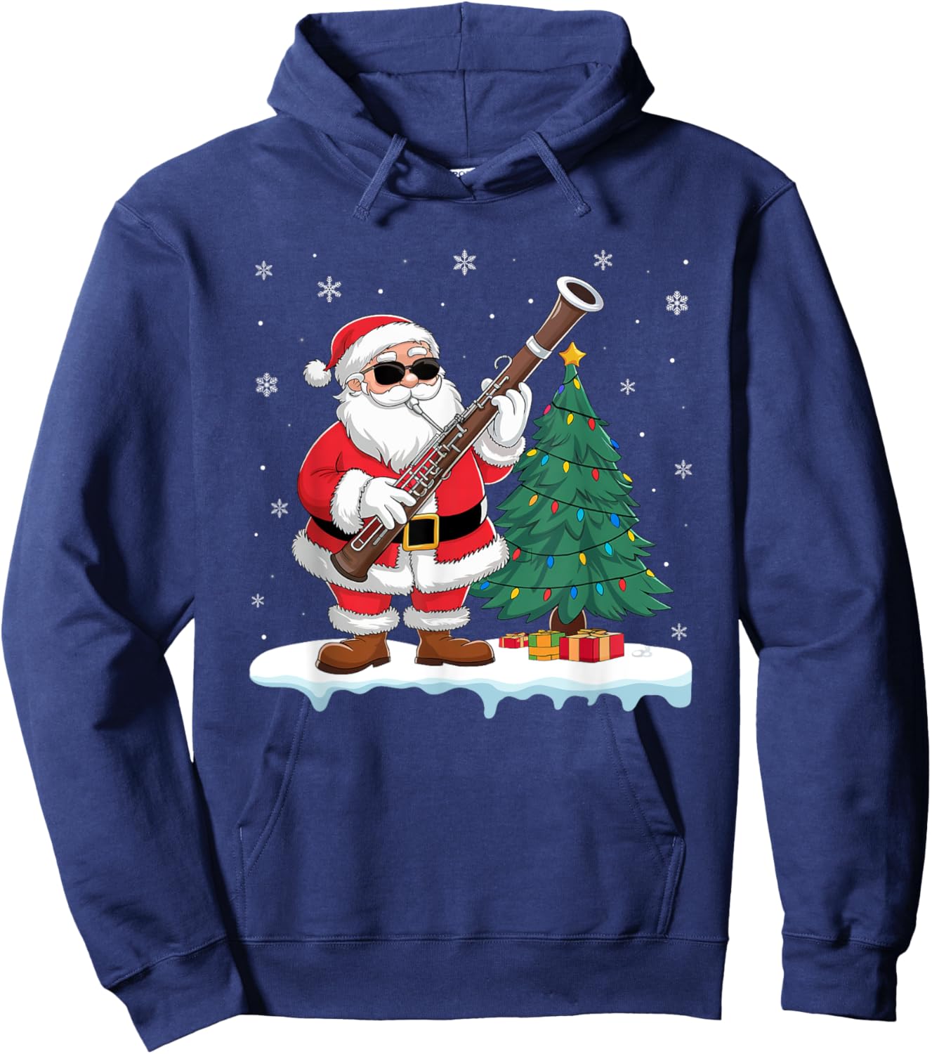 Santa Playing Bassoon Boys Girls Kids Tree Lights Musical Hoodie - Hoodie | Navy