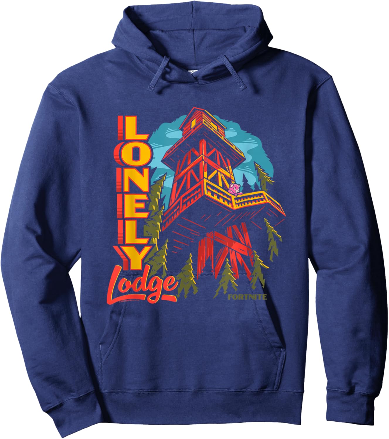 Fortnite Lonely Lodge Forest Vintage Big Chest Poster Hoodie - Hoodie | Navy
