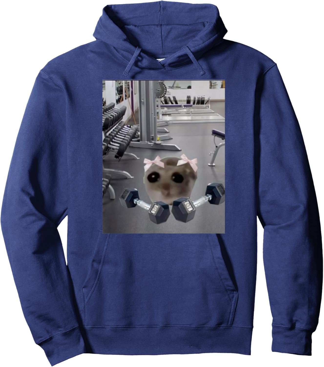 Sad Hamster Funny Gym Pump Viral Gerbil Lifting Hoodie - Hoodie | Navy