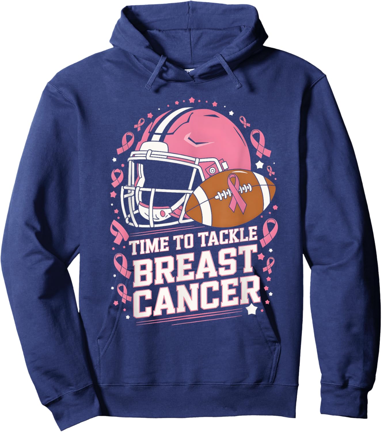 Tackle Football Breast Cancer Awareness Pink Ribbon Boys Kid Hoodie - Hoodie | Navy