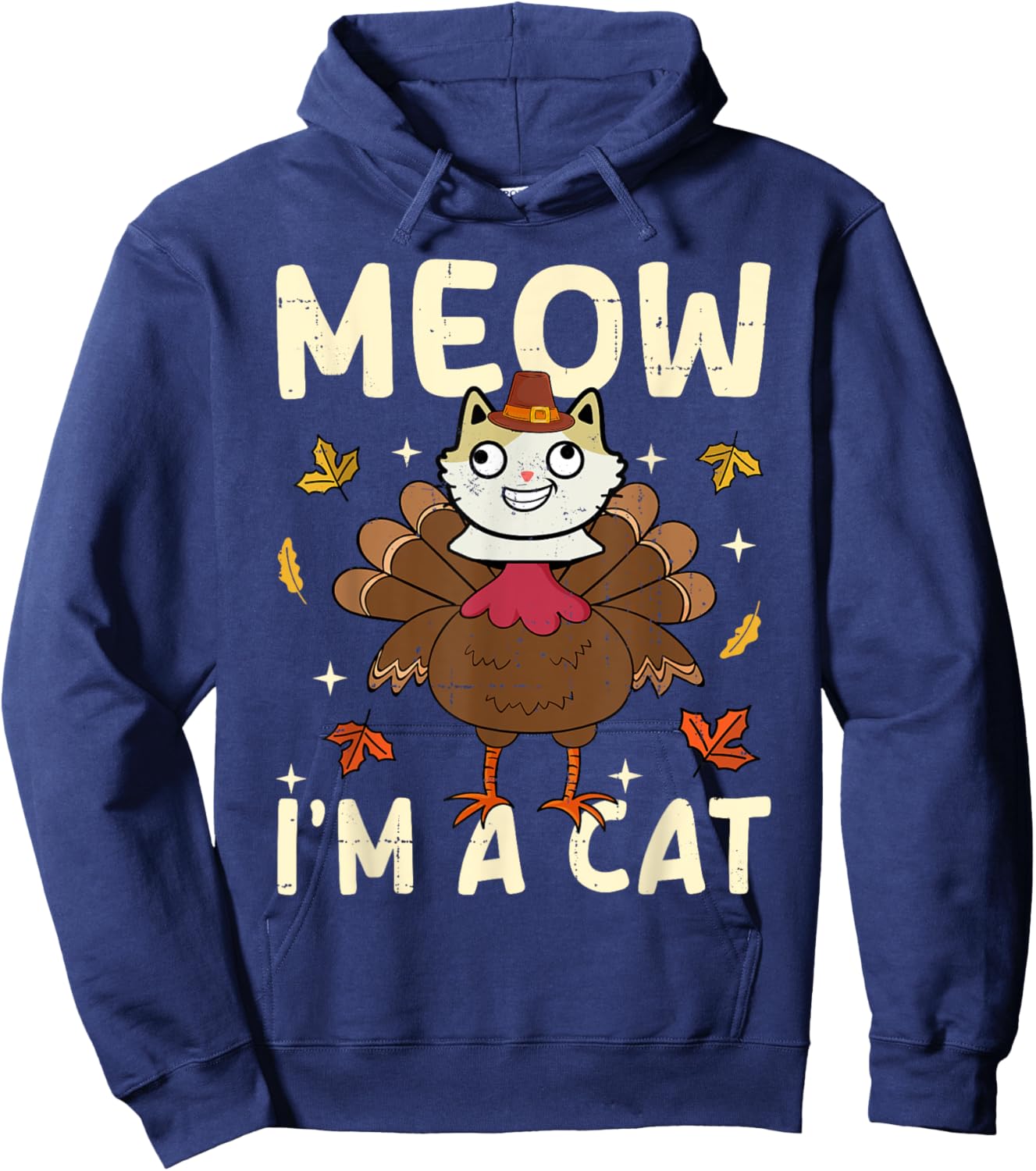 Thanksgiving Fake Cat Thanksgiving Turkey Cat Funny Women Kids Hoodie - Hoodie | Navy
