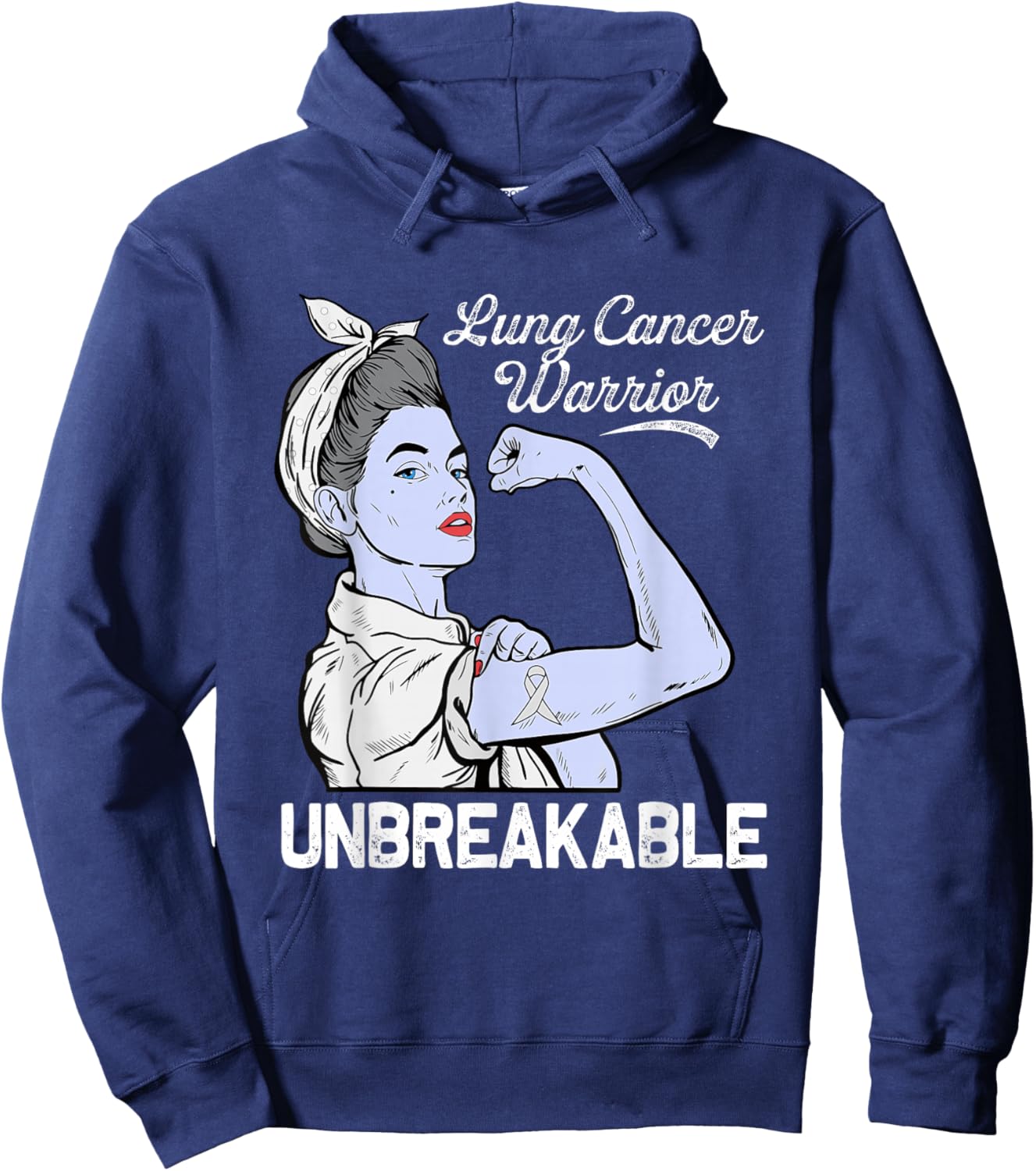 Lung Cancer Warrior Awareness White Ribbon Support Hoodie - Hoodie | Navy