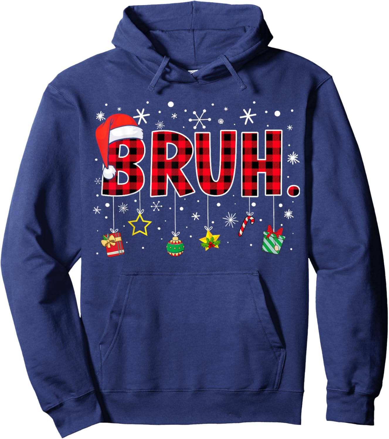 Bruh Funny Christmas Red Plaid Teens Boys Kids Xmas Pajamas Hoodie - Hoodie | Navy