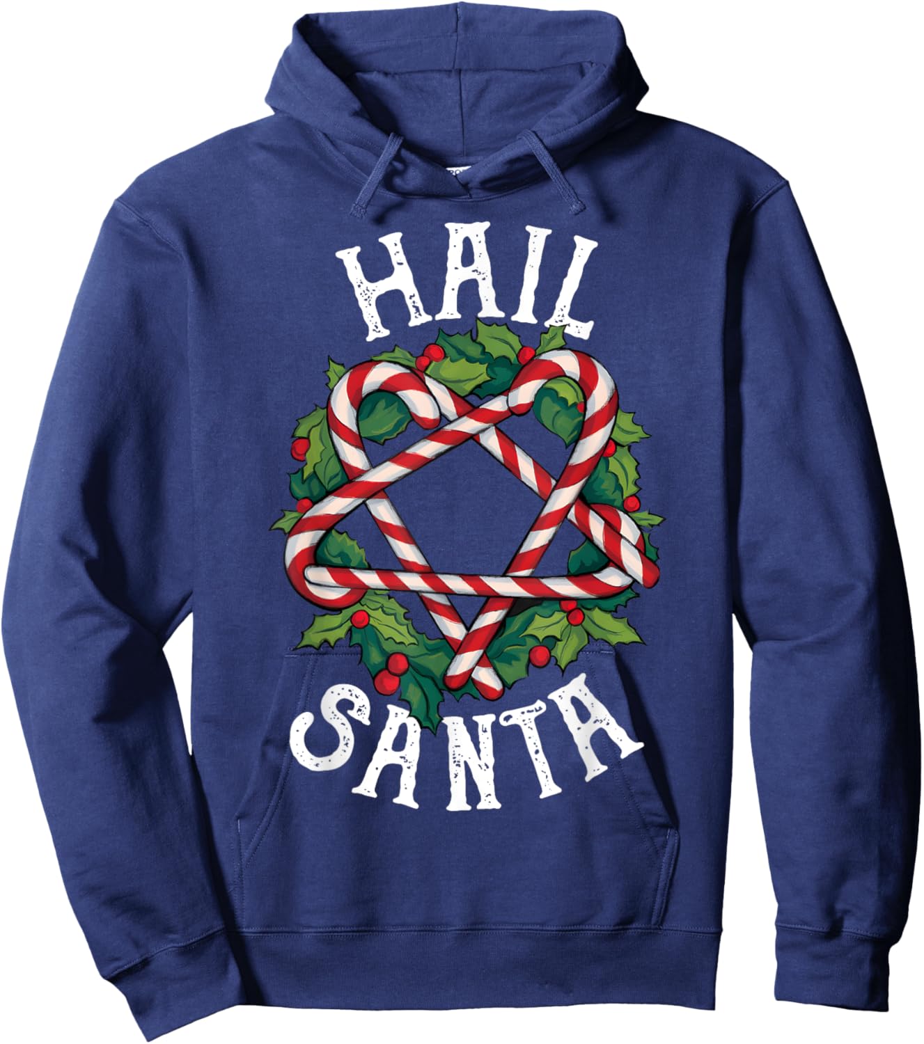Hail Santa Candycane Pentagram Gothmas Funny Goth Christmas Hoodie - Hoodie | Navy