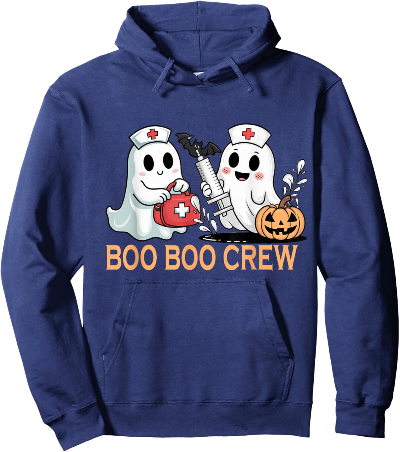 Ghost Boo Boo Crew Nurse Halloween Women Spooky Nurse Funny Hoodie - Hoodie | Navy