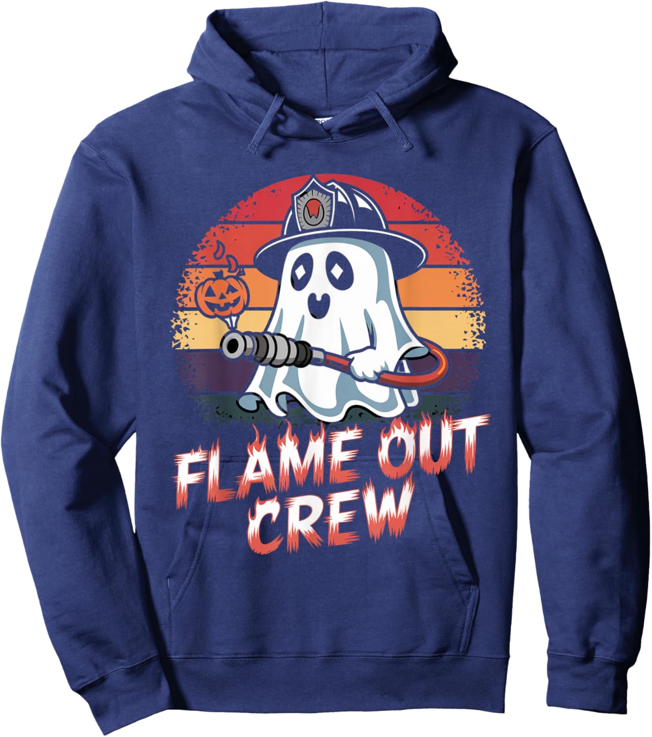 Flame Out Crew Ghost Firefighter Halloween Retro Hoodie - Hoodie | Navy