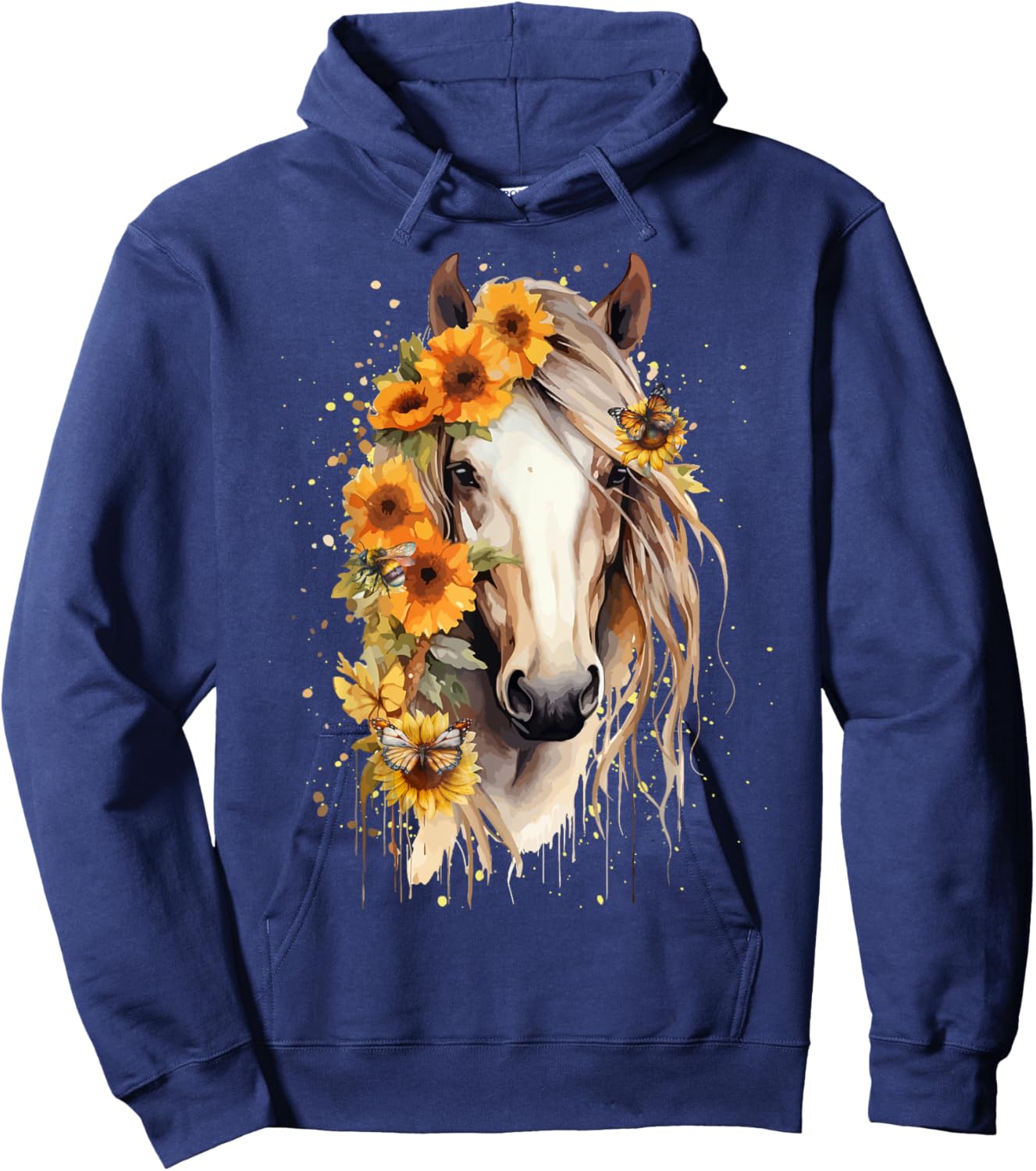Sunflower Horse Portrait CowGirl Equestrian Horseback Riding Hoodie - Hoodie | Navy