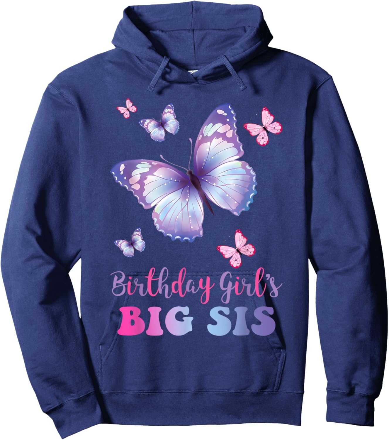 Big Sister of The Birthday Girl Butterfly Party Matching Hoodie - Hoodie | Navy