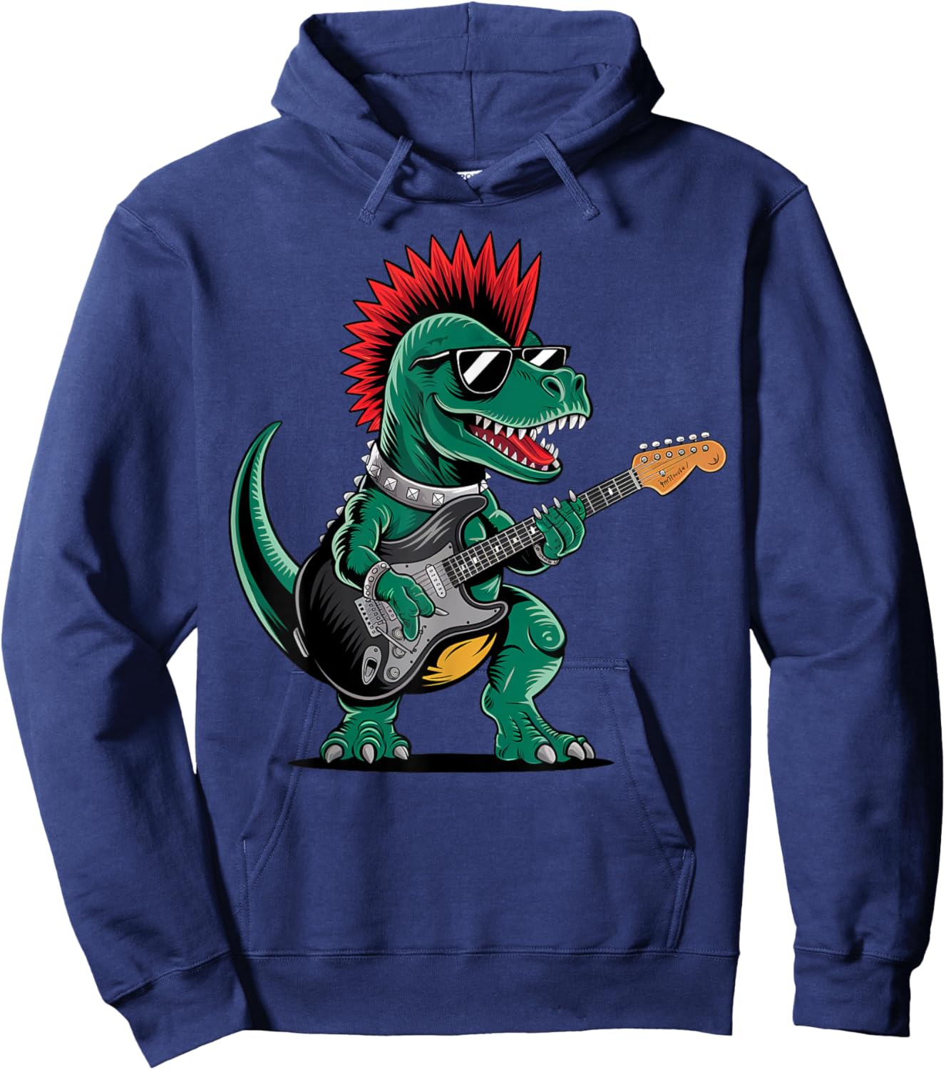 Cute Dinosaur Playing Guitar Rock Gift Women Kid Boy Hoodie - Hoodie | Navy
