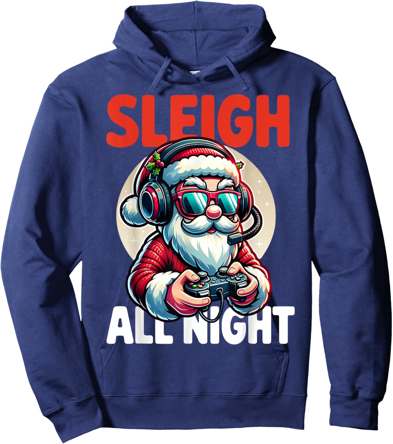 Christmas Gamer Boys Sleigh All Night Video Game Santa Xmas Hoodie - Hoodie | Navy