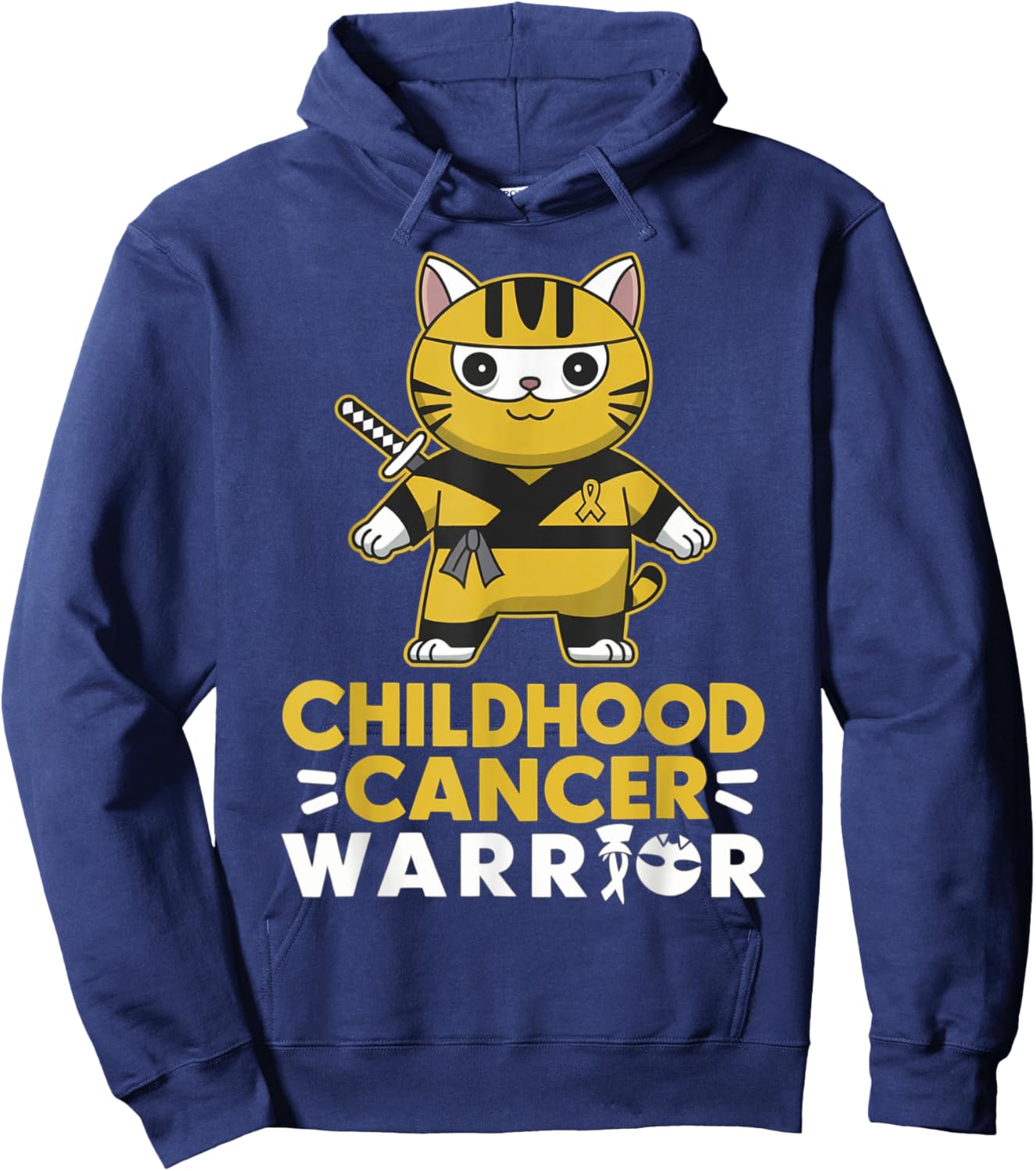 Childhood Cancer Warriors Gold Ribbon Ninja Cat Women Girls Kids Hoodie - Hoodie | Navy