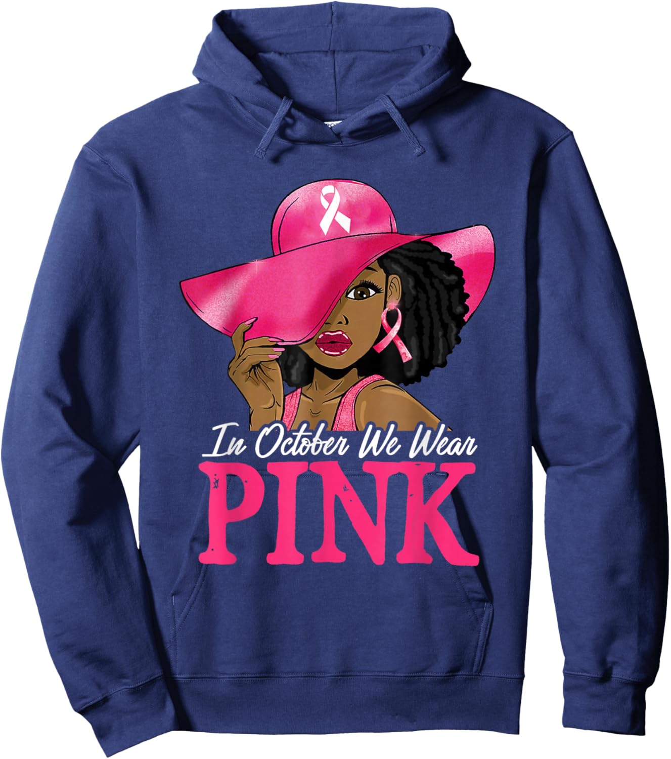 In October We Wear Pink Breast Cancer Awareness Black Women Hoodie - Hoodie | Navy