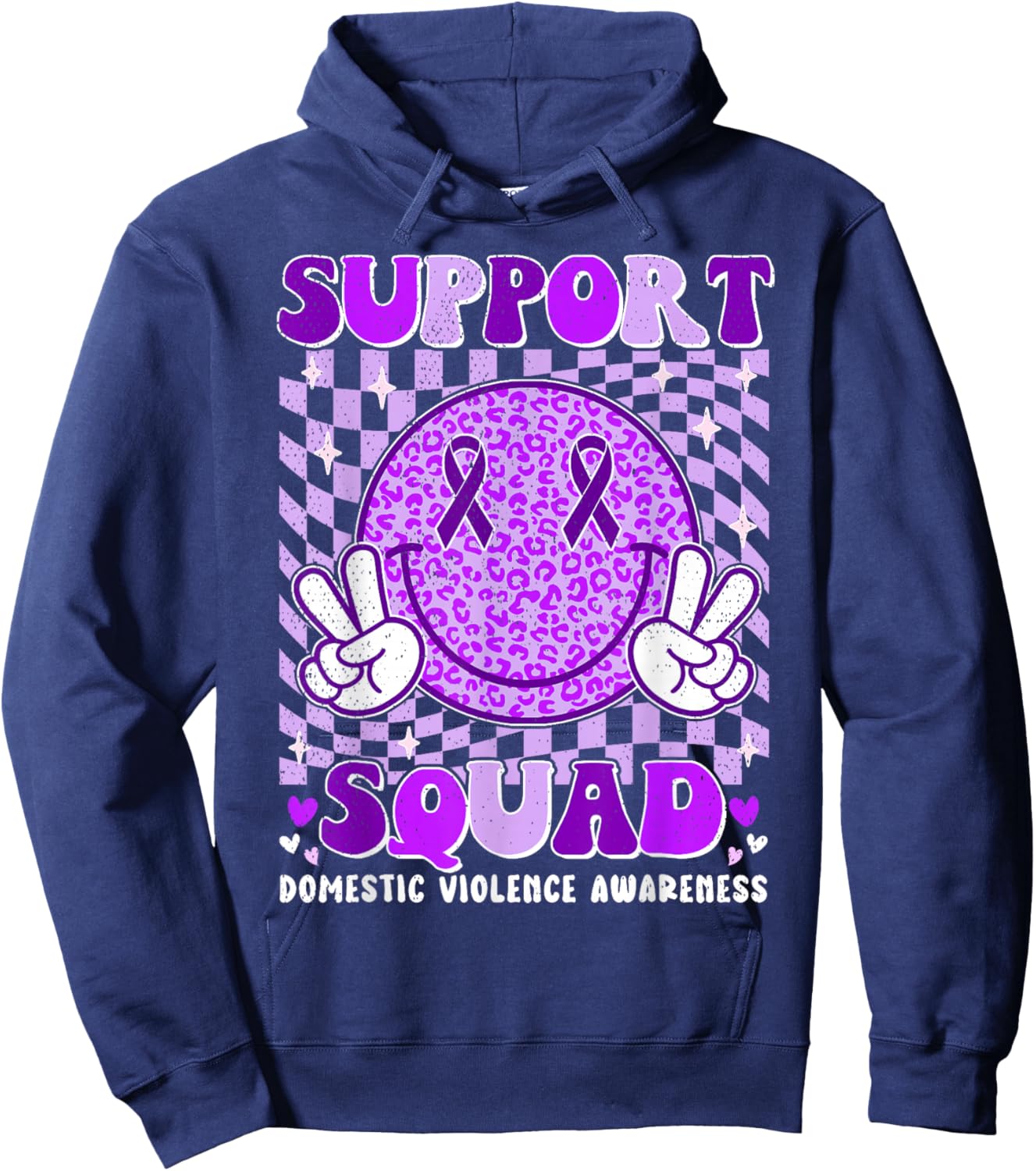 Groovy Domestic Violence Awareness Men Women Support Squad Hoodie - Hoodie | Navy