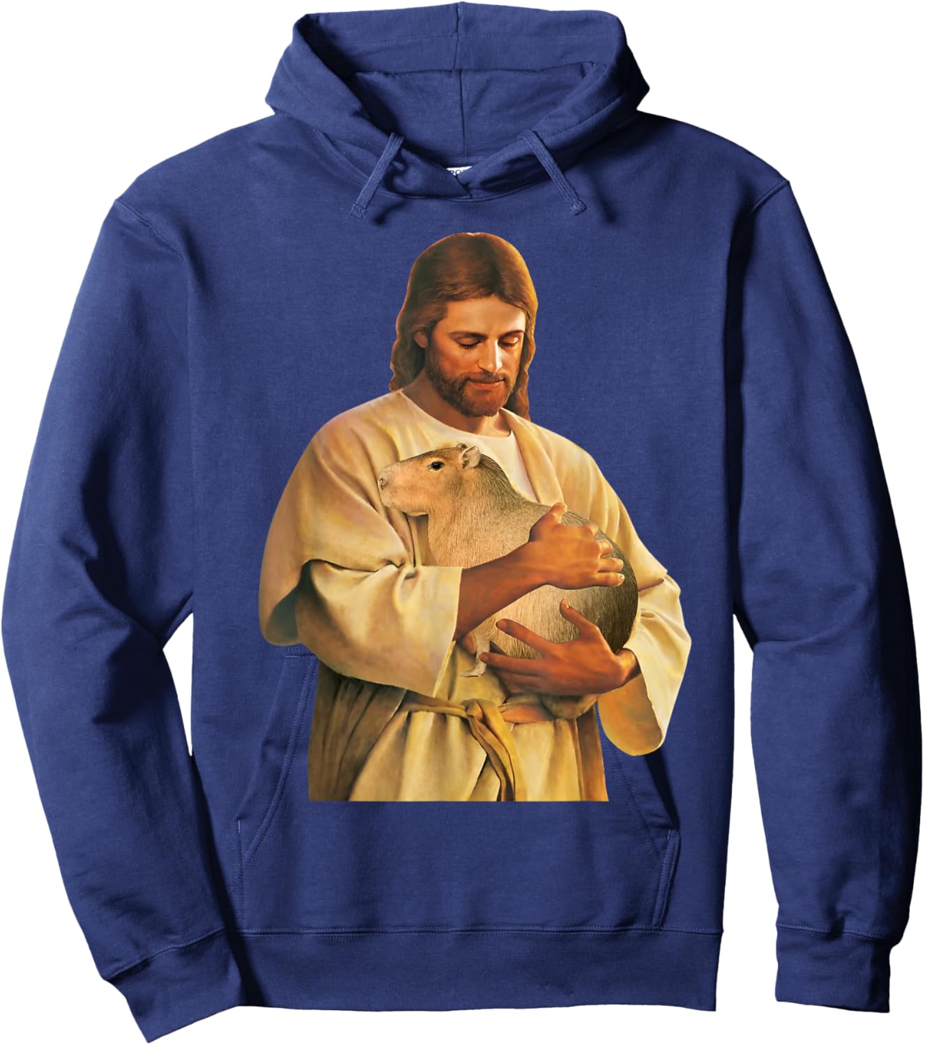 Funny Meme Capybara Lover Cute Jesus Holding Capybara Joke Hoodie - Hoodie | Navy