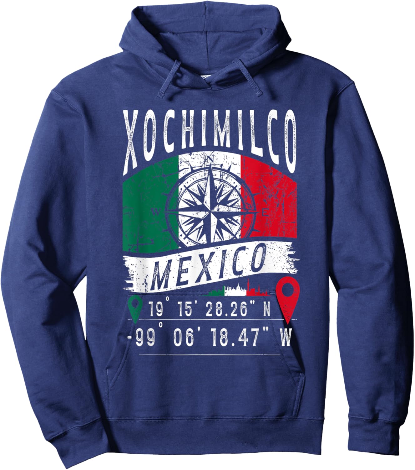 Xochimilco Mexico Flag GPS Coordinates Of Xochimilco Hoodie - Hoodie | Navy