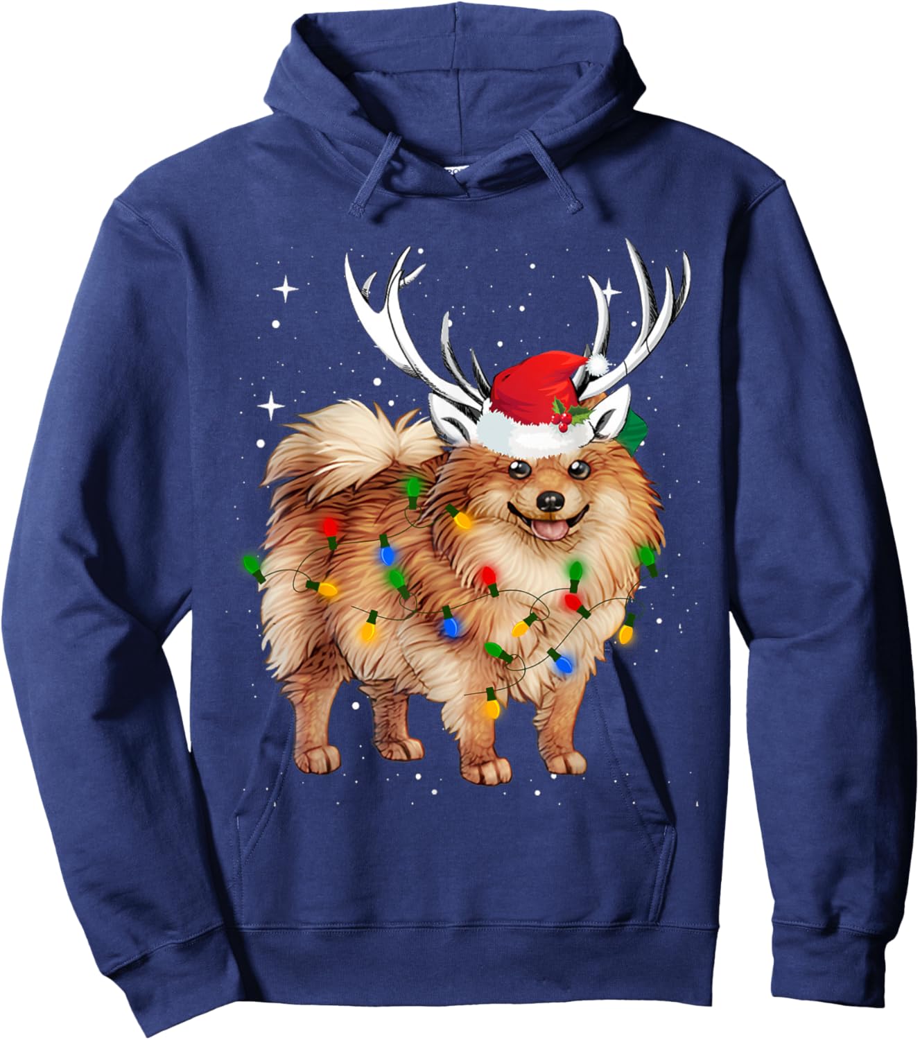 Pomeranian Christmas Dog Costume Pajama Santa Hat Merry Xmas Women Kids Hoodie - Hoodie | Navy