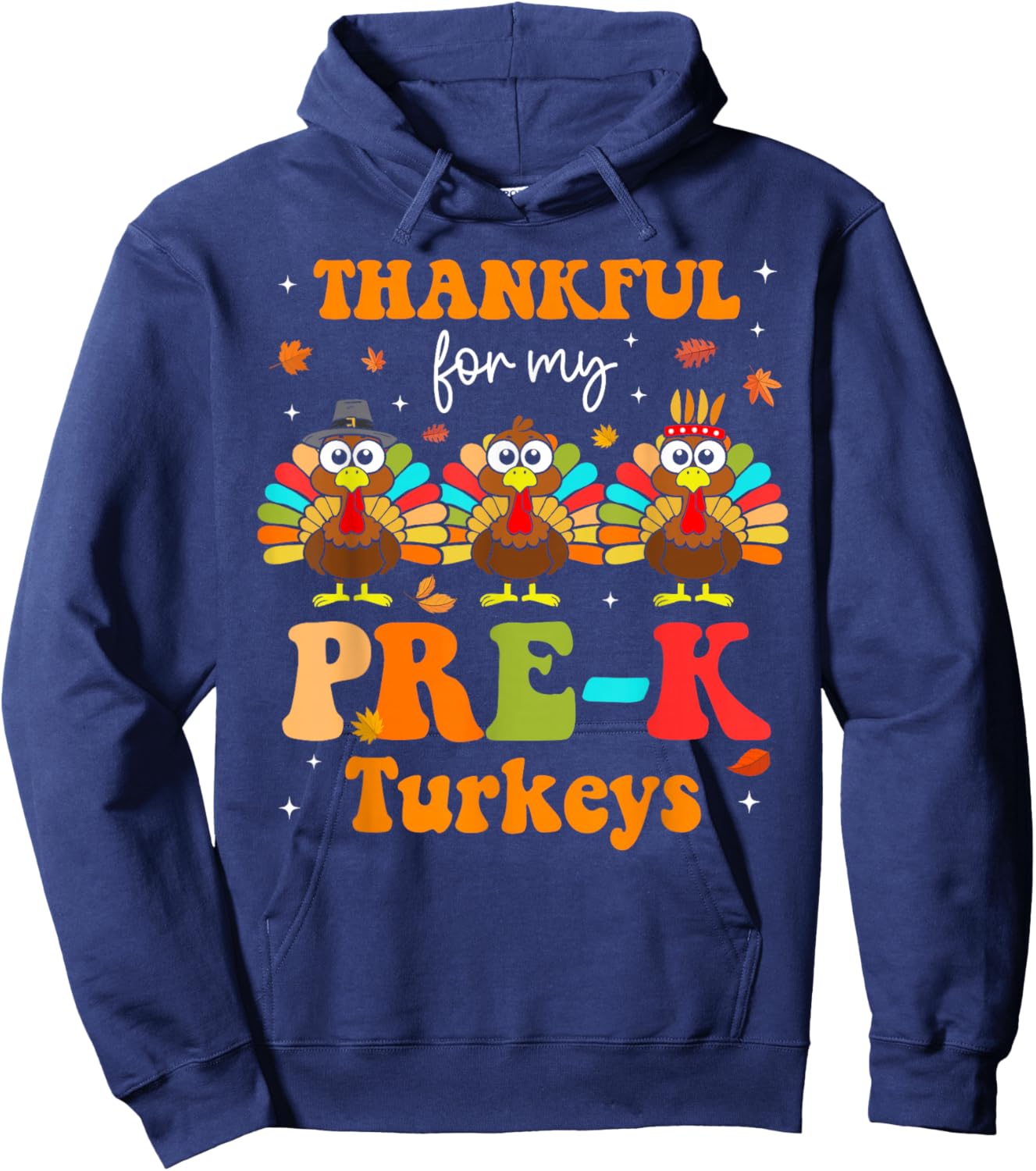 Groovy Thankful For My Pre-K Turkey Thanksgiving Teacher Hoodie - Hoodie | Navy