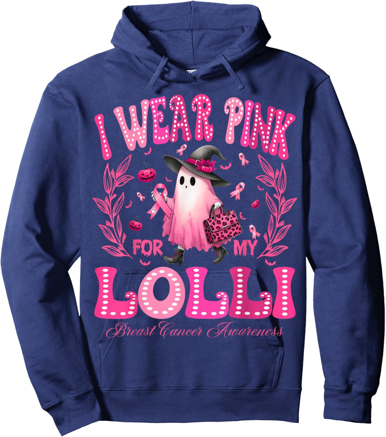 I Wear Pink For My Lolli Breast Cancer Boo Halloween Hoodie - Hoodie | Navy