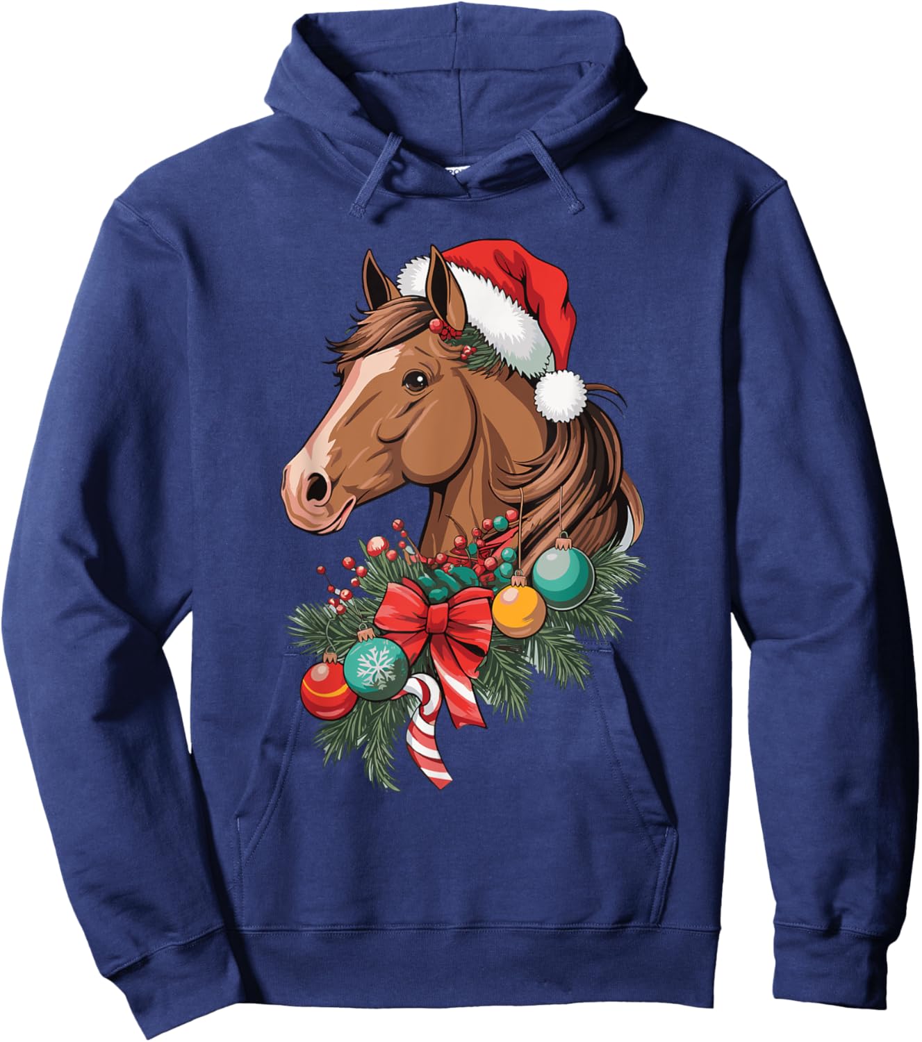 Christmas Xmas Horse Owner Equestrian Horse Christmas - Adults - Horse Enthusiasts - Black - Small - Short Sleeve Hoodie - Hoodie | Navy