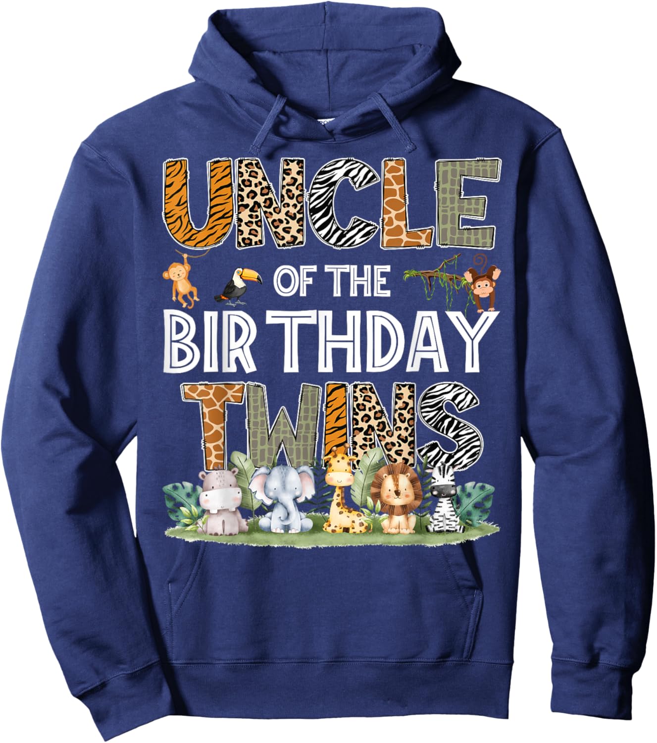 Uncle Of The Birthday Twins Safari Wild One Zoo Animal Hoodie - Hoodie | Navy