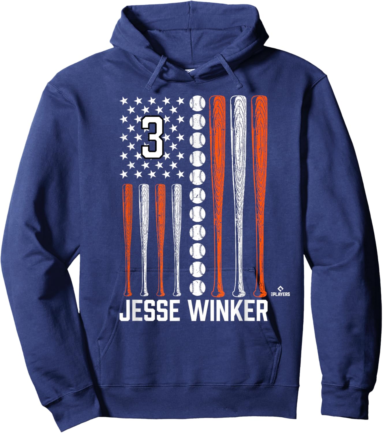 Baseball American Flag Jesse Winker New York Baseball MLBPA Hoodie - Hoodie | Navy