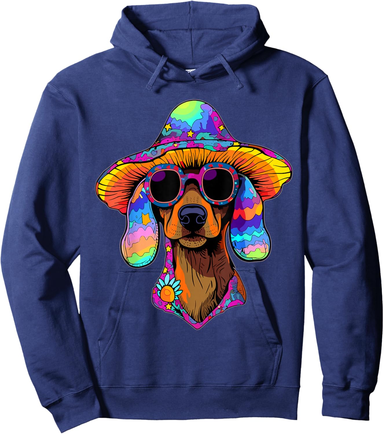 Cool Party Dog Trippy Rave Mushroom Dachshund Women Hoodie - Hoodie | Navy